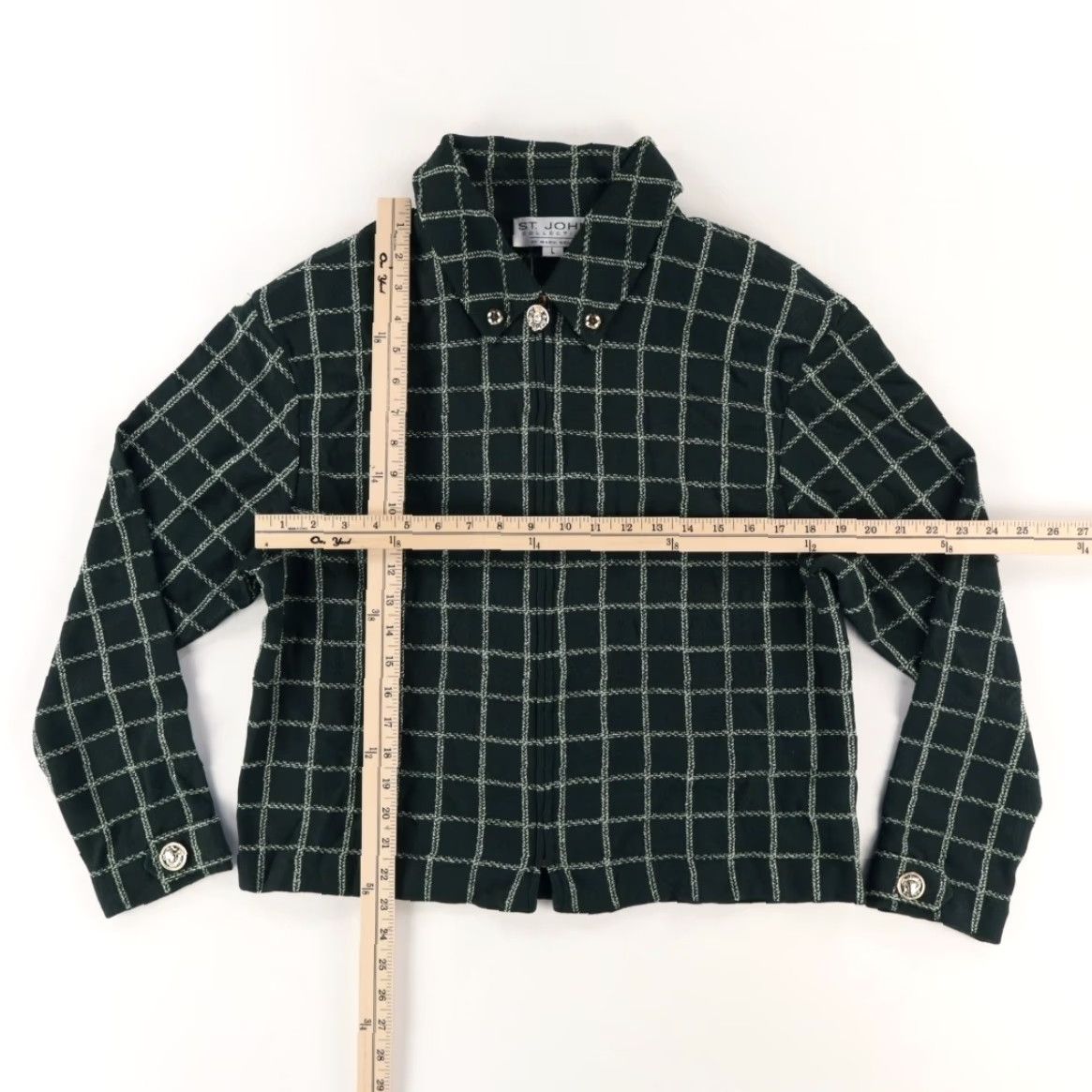 St. John St. John by Marie Gray Plaid Print Blazer Jacket Green Women's L Shirt Size L / US 10 / IT 46 - 3 Thumbnail