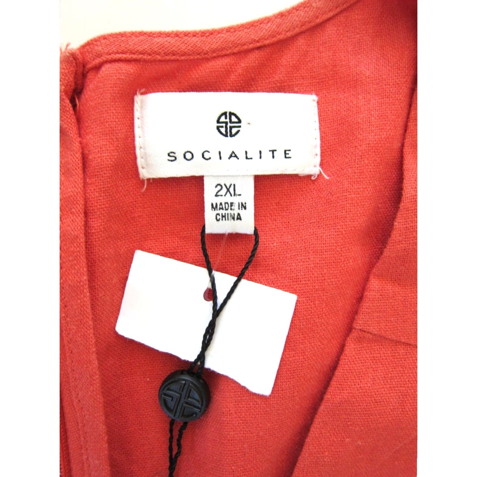 Vintage NWT Socialite Linen Orange Short Sleeve V-Neck Tie Sheath Dress 2XL Womens Size 40" / US 18 - 4 Thumbnail