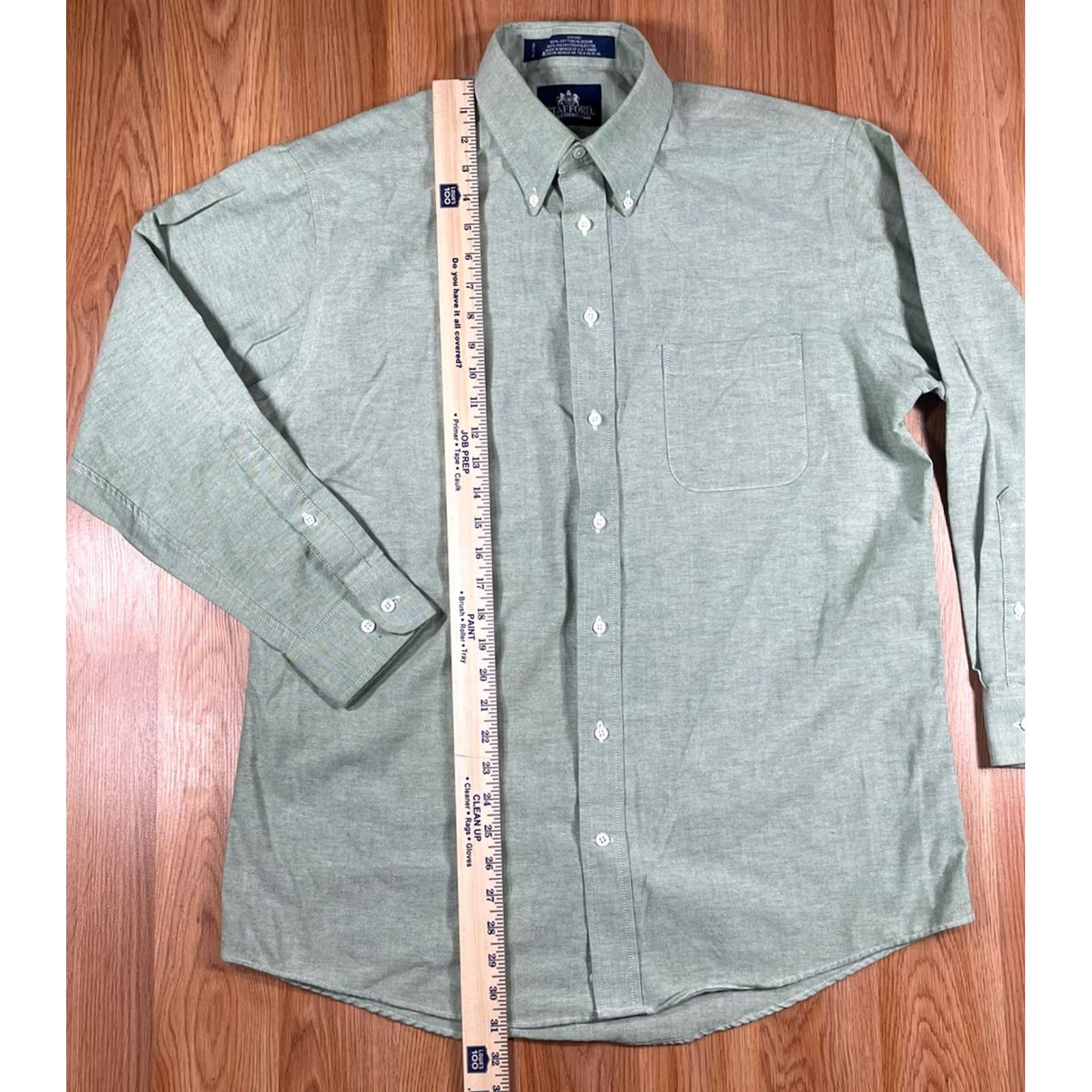 Stafford Stafford Shirt Mens 16 Green Dress Wrinkle Free Oxford Long Sleeve Button Down Size 42R - 3 Thumbnail
