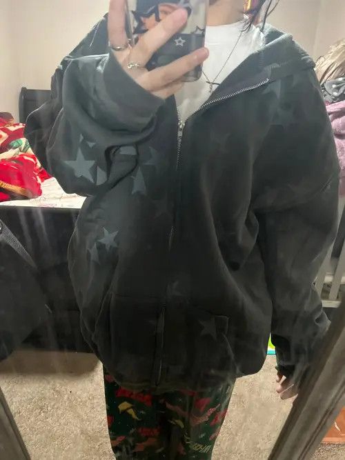 VIBE Sweatshirt with stars zipper Oversize Y2K pullover emo Size US XL / EU 56 / 4 - 6 Thumbnail