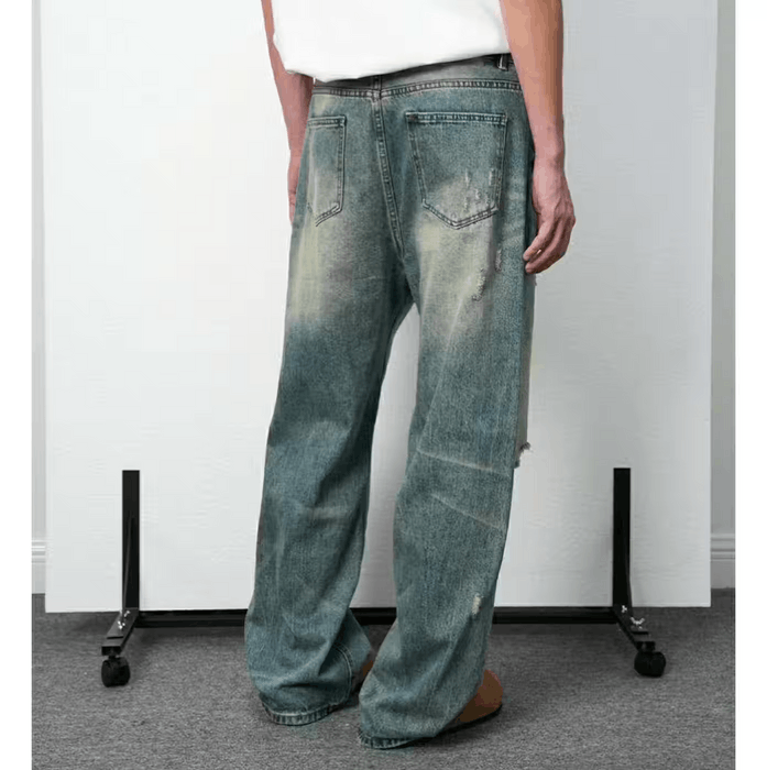 Streetwear Blue Distressed Baggy Denim Jeans | Grailed