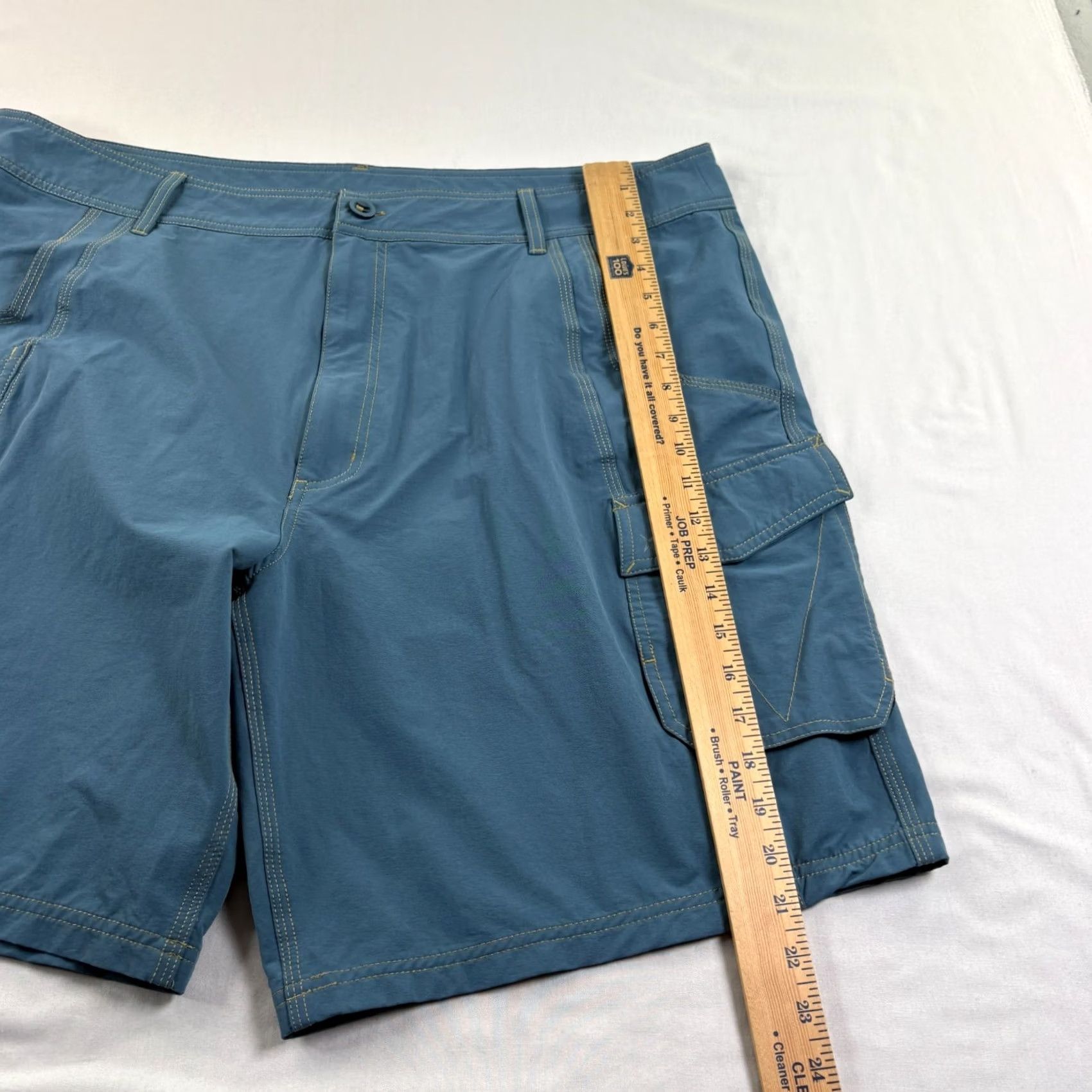 Vintage AFTCO Shorts Cargo Mens 42 Blue Nylon Stretch Regular Inseam 10" Logo Front Solid Ships? Size US 42 / EU 58 - 6 Thumbnail