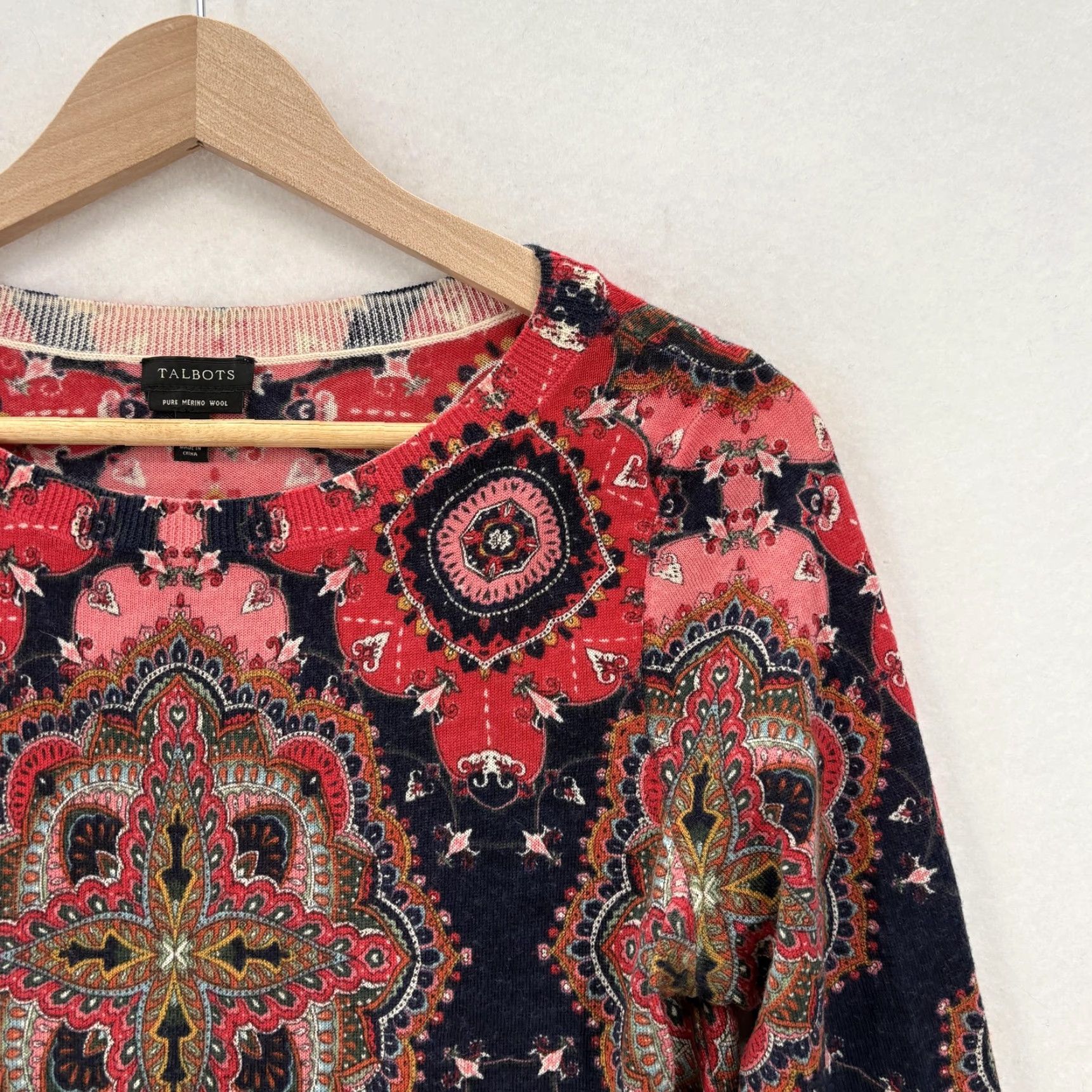 Talbots Talbots Sweater Womens Small Multicolor 100% Merino Wool Paisley Knit 3/4 Sleeve Size S / US 4 / IT 40 - 2 Thumbnail