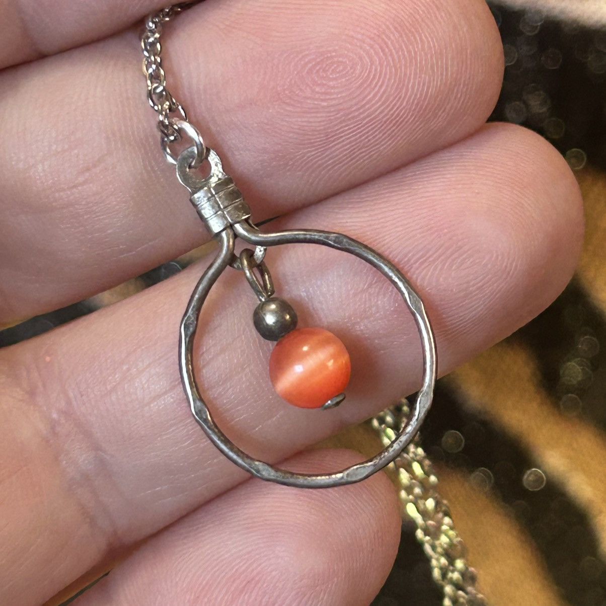 Handmade Handcrafted vintage peach cat eye glass medallion necklace Size ONE SIZE - 6 Thumbnail