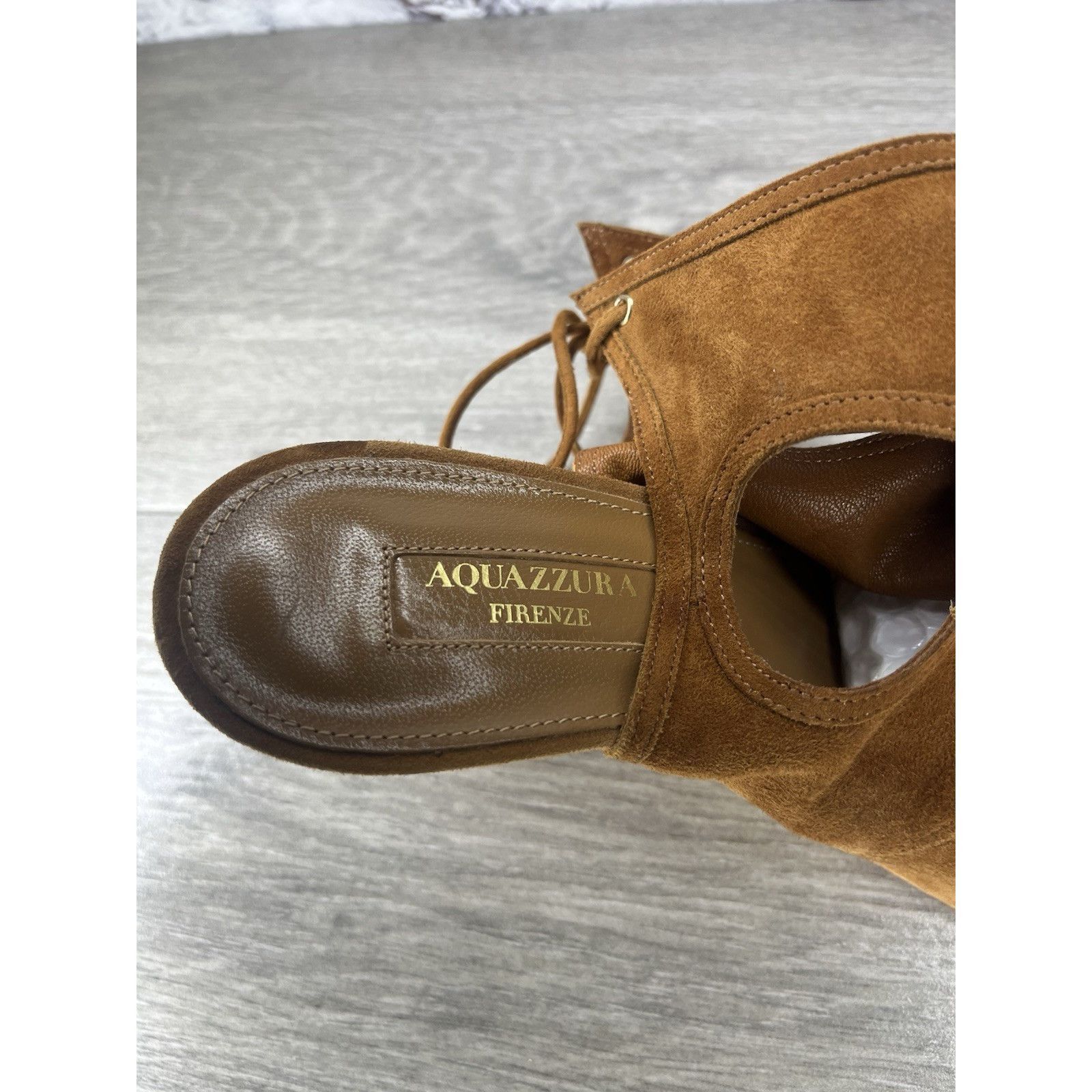 Aquazzura Aquazzura Sexy Thing Camel Ankle Open Toe Lace Up Suede Wedg Size US 7 / IT 37 - 13 Thumbnail
