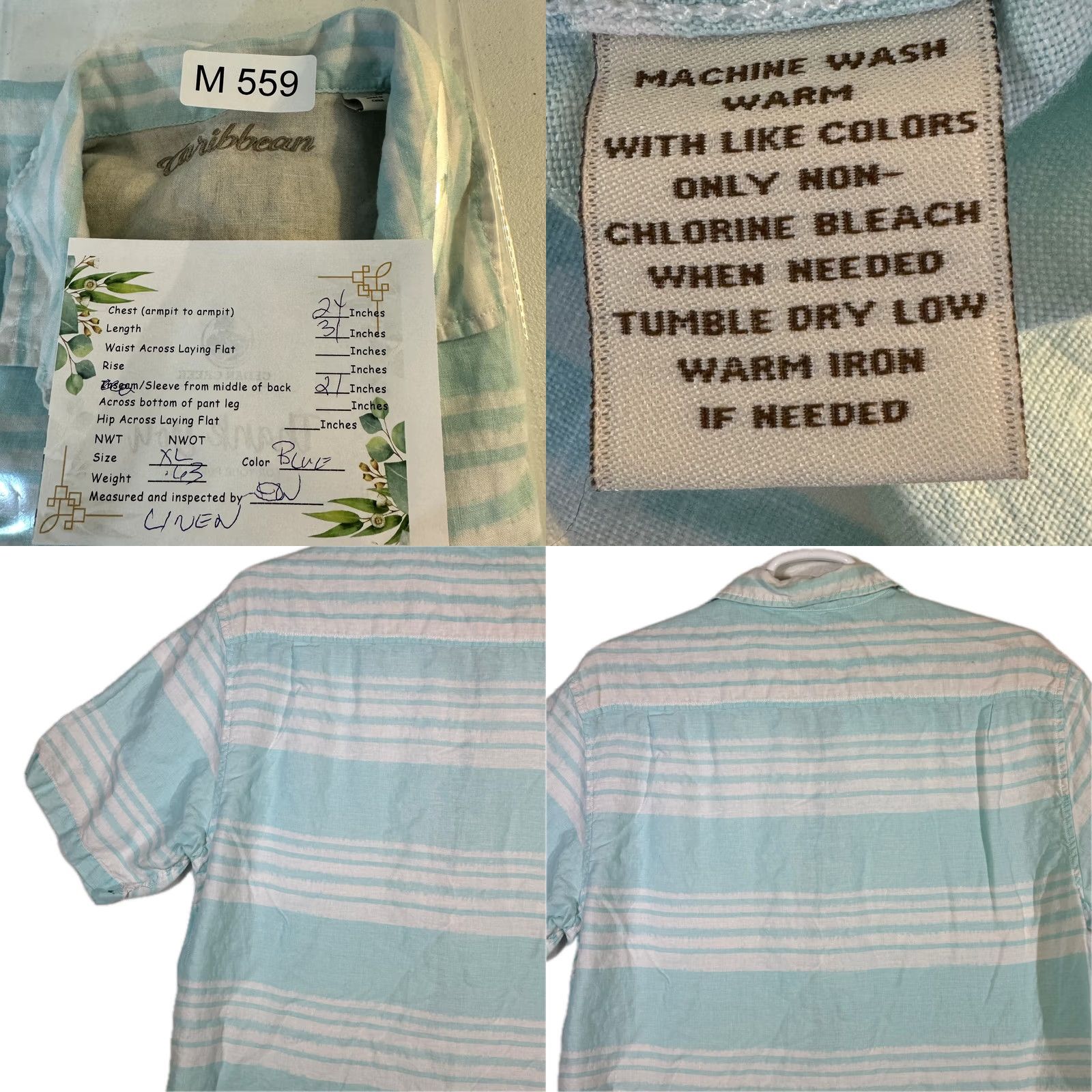 Vintage Caribbean XL Light Blue Striped Linen Hawaiian Shirt – 100% Linen, Button-Up, Short Sleeve, Casual Beachwear, Men’s Size US XL / EU 56 / 4 - 8 Thumbnail
