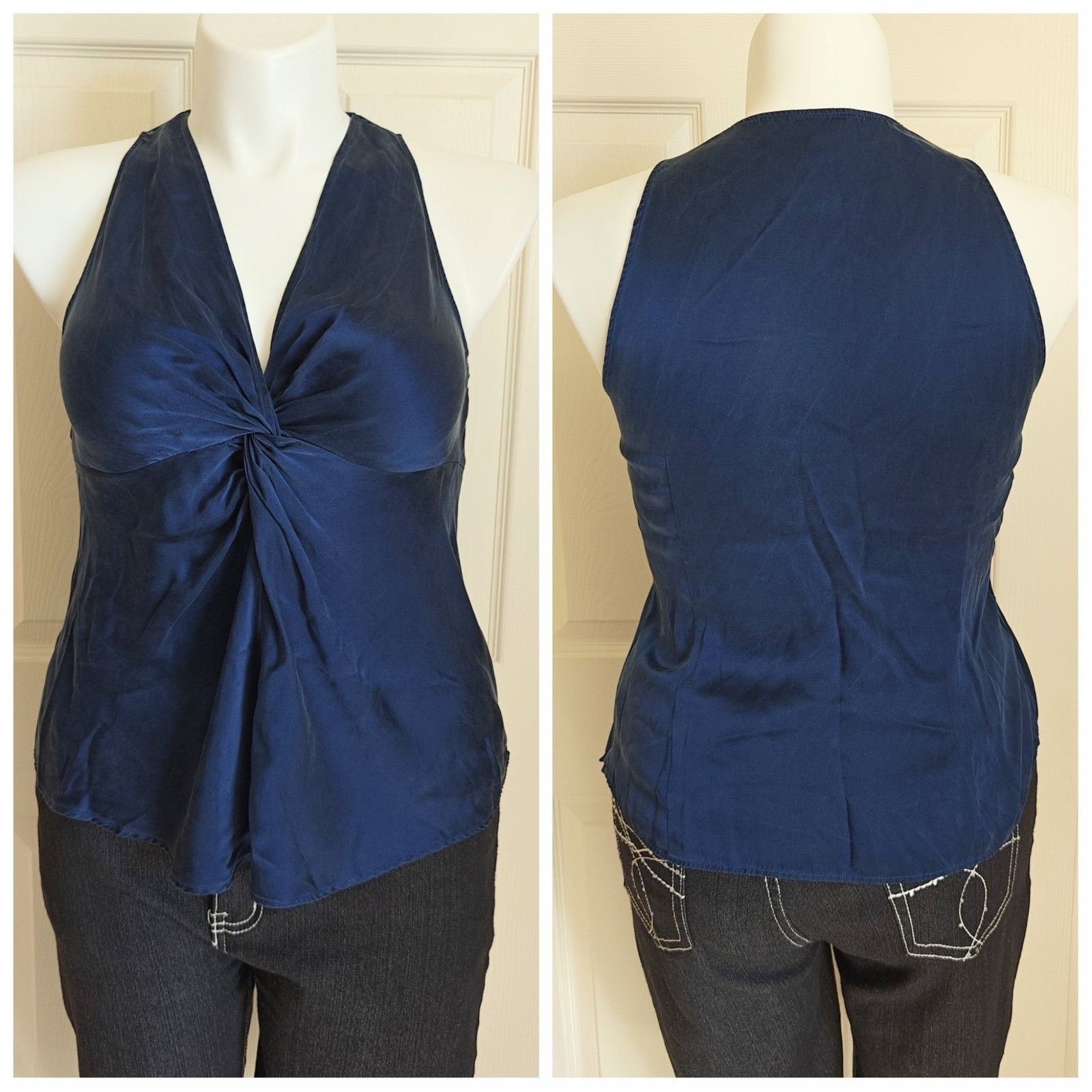 Ann Taylor 100% silk blue twist front sleeveless blouse sz 12P Size XL / US 12-14 / IT 48-50 - 2 Thumbnail