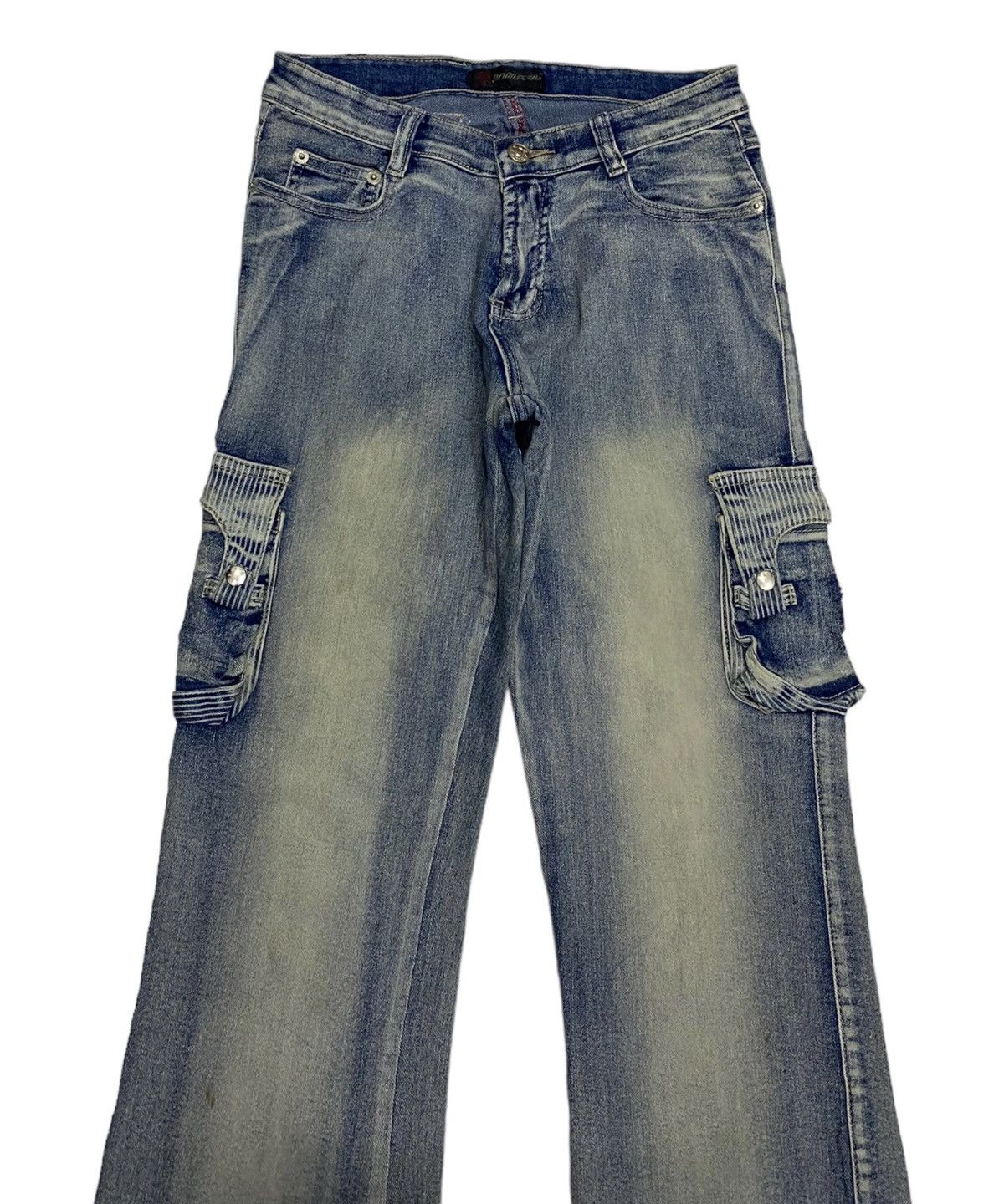 If Six Was Nine 🔥PANTOMIME MULTI POCKET FLARE DISTRESSED DENIM JEANS Size US 26 / EU 42 - 4 Thumbnail