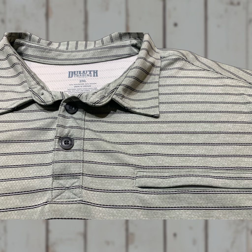 Duluth Trading Company Duluth Trading Co. Men's Polo Shirt 2XL Striped Gray Wicking Short Sleeve Casual Size US XXL / EU 58 / 5 - 1 Thumbnail