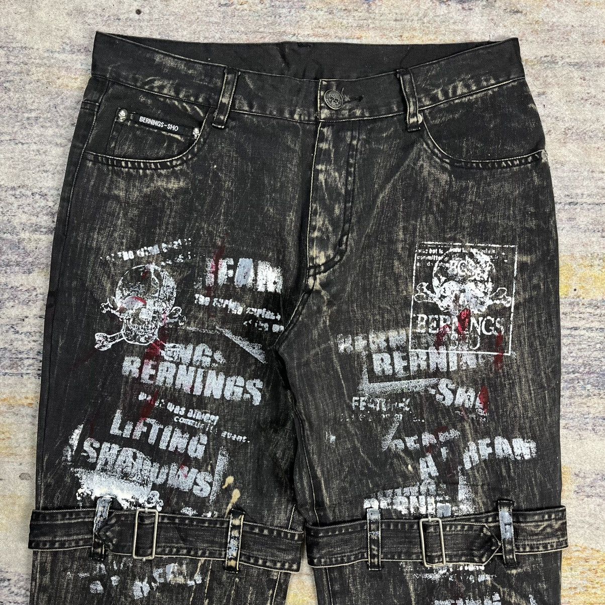 14th Addiction Berning sho skull print washed flared bondage pants vkei Size US 30 / EU 46 - 7 Thumbnail