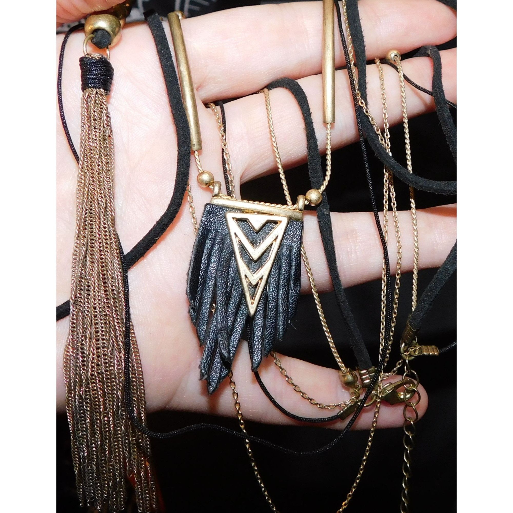 Other Bohemian Goth Black And Gold Tone Multilayer Tassel Necklace Size ONE SIZE - 6 Thumbnail