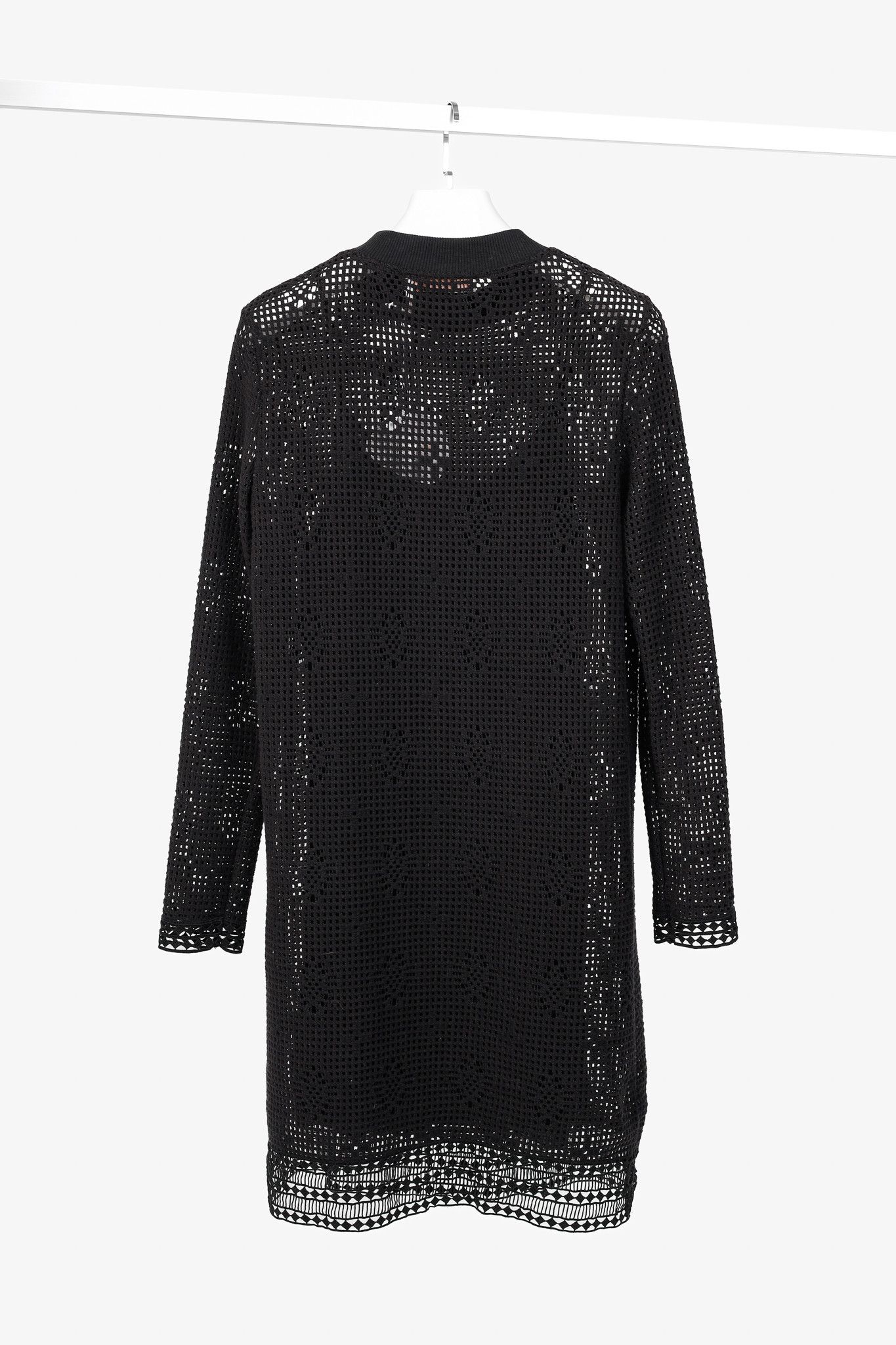See by Chloe See by Chloe Black Crochet Long-Sleeve Mini Dress Size L / US 10 / IT 46 - 2 Thumbnail