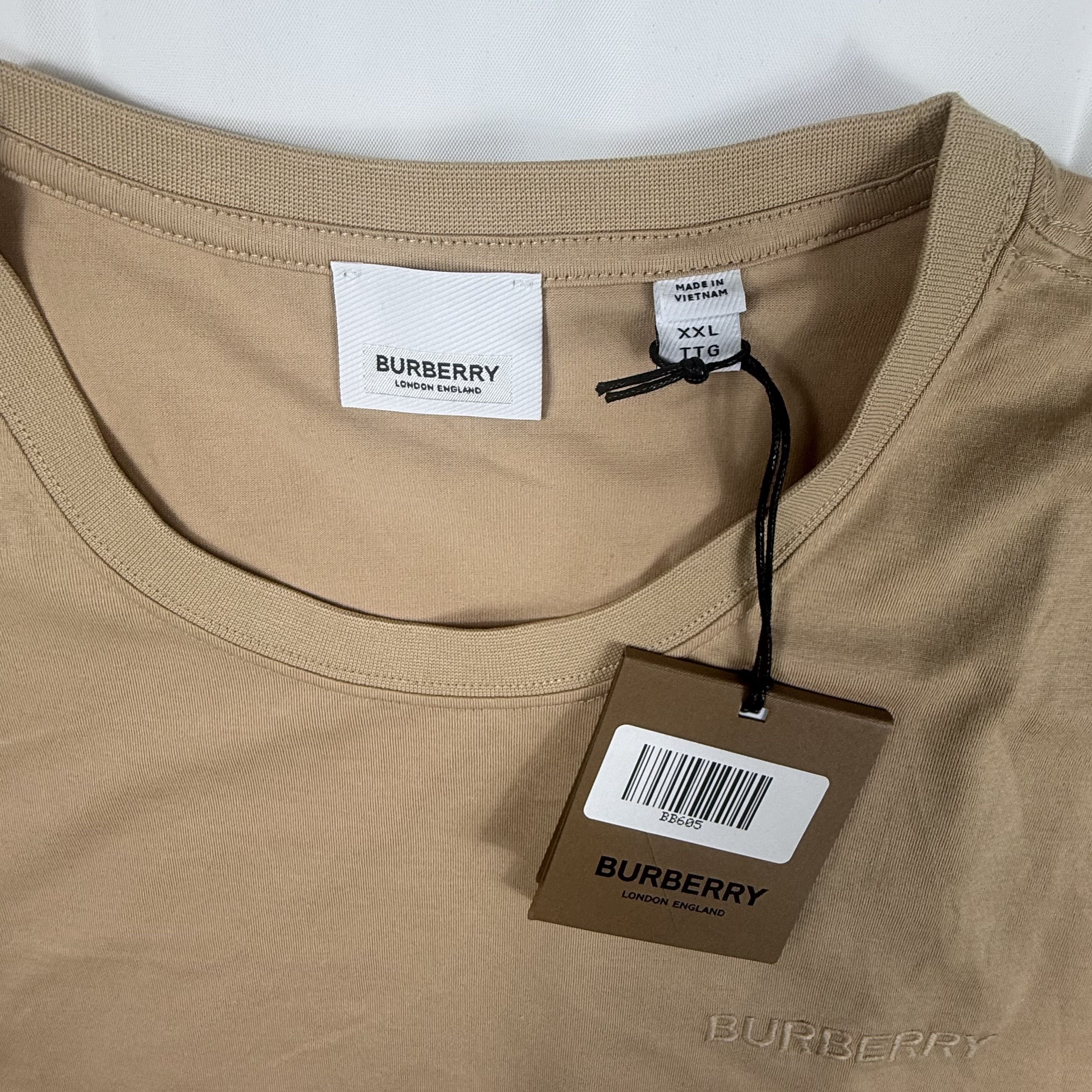 Burberry Burberry Mens Embroidered Logo T-Shirt Tan Beige Cotton XXL Size US XXL / EU 58 / 5 - 4 Thumbnail