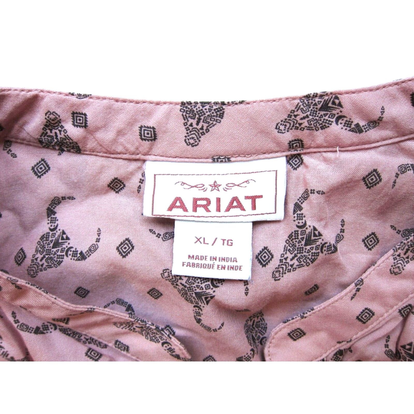Ariat Ariat Button Up Long Sleeve Blouse XL Pink Cattle Steel Skull Head Rayon Floral Pattern Women Size XL / US 12-14 / IT 48-50 - 4 Thumbnail