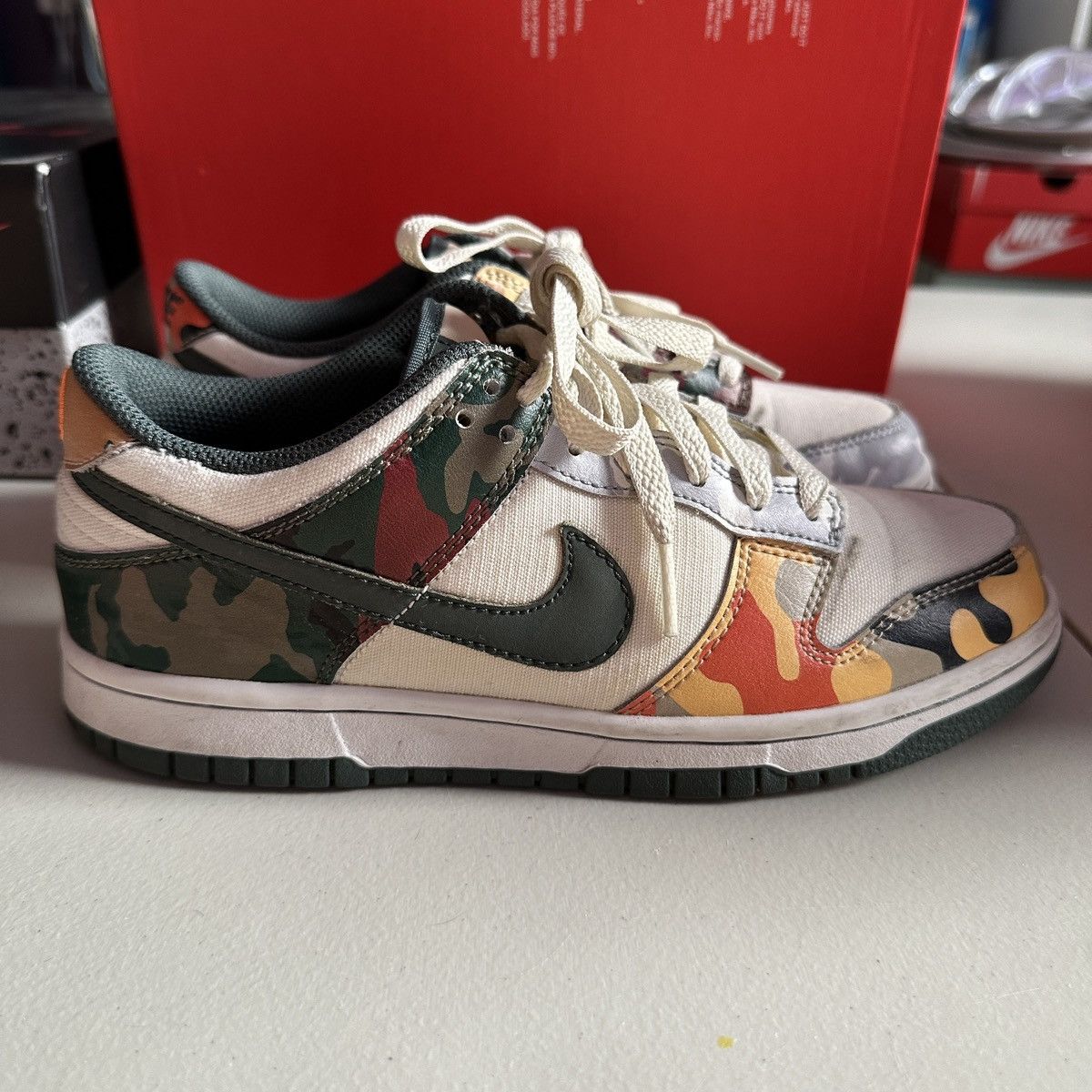 image of Nike Dunk Safari Camo Shoes in Green, Women's (Size 7)
