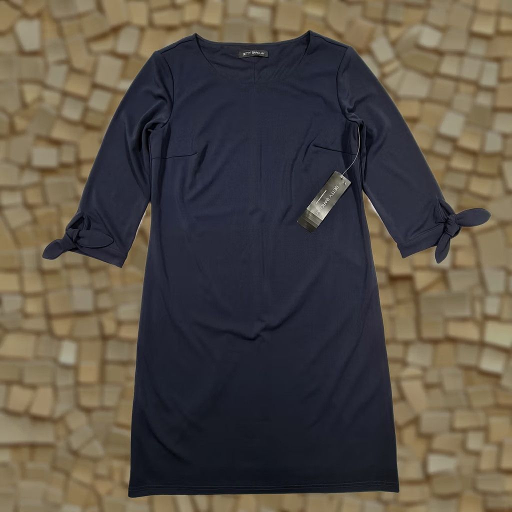 Vintage Betty Barclay Womens Dress Navy Blue 12 UK 3/4 Sleeves Round Neck Knee Length Dress Size XL / US 12-14 / IT 48-50 - 1 Thumbnail