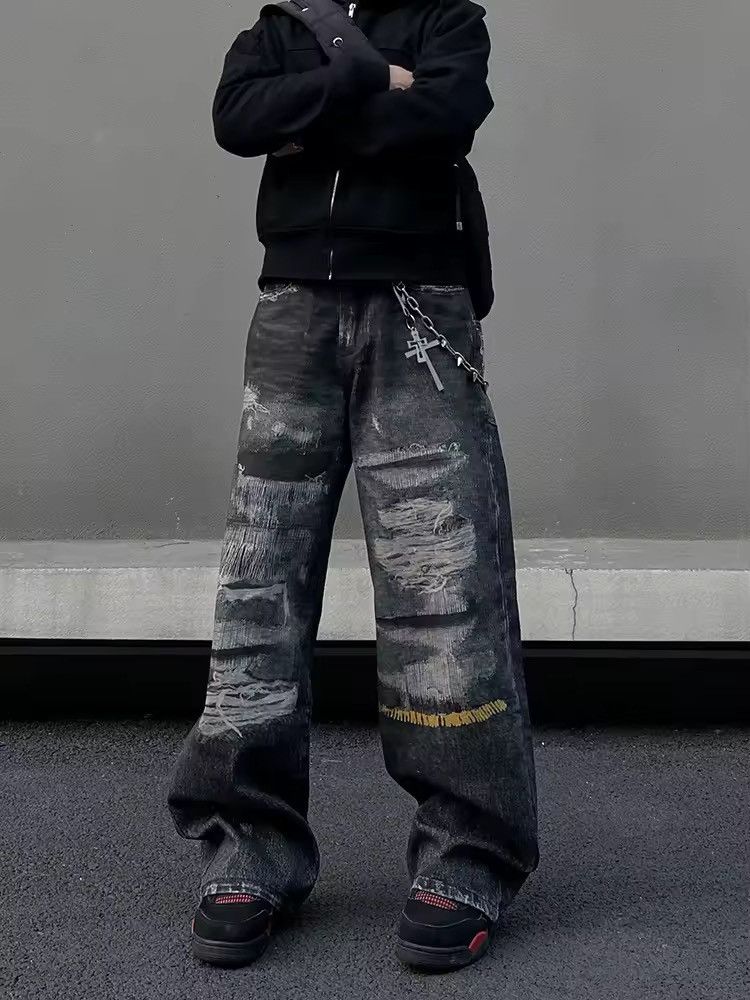 Designer × Japanese Brand × Vintage Washed Distressed Flared Baggy Loose Design Jeans Size US 32 / EU 48 - 4 Thumbnail