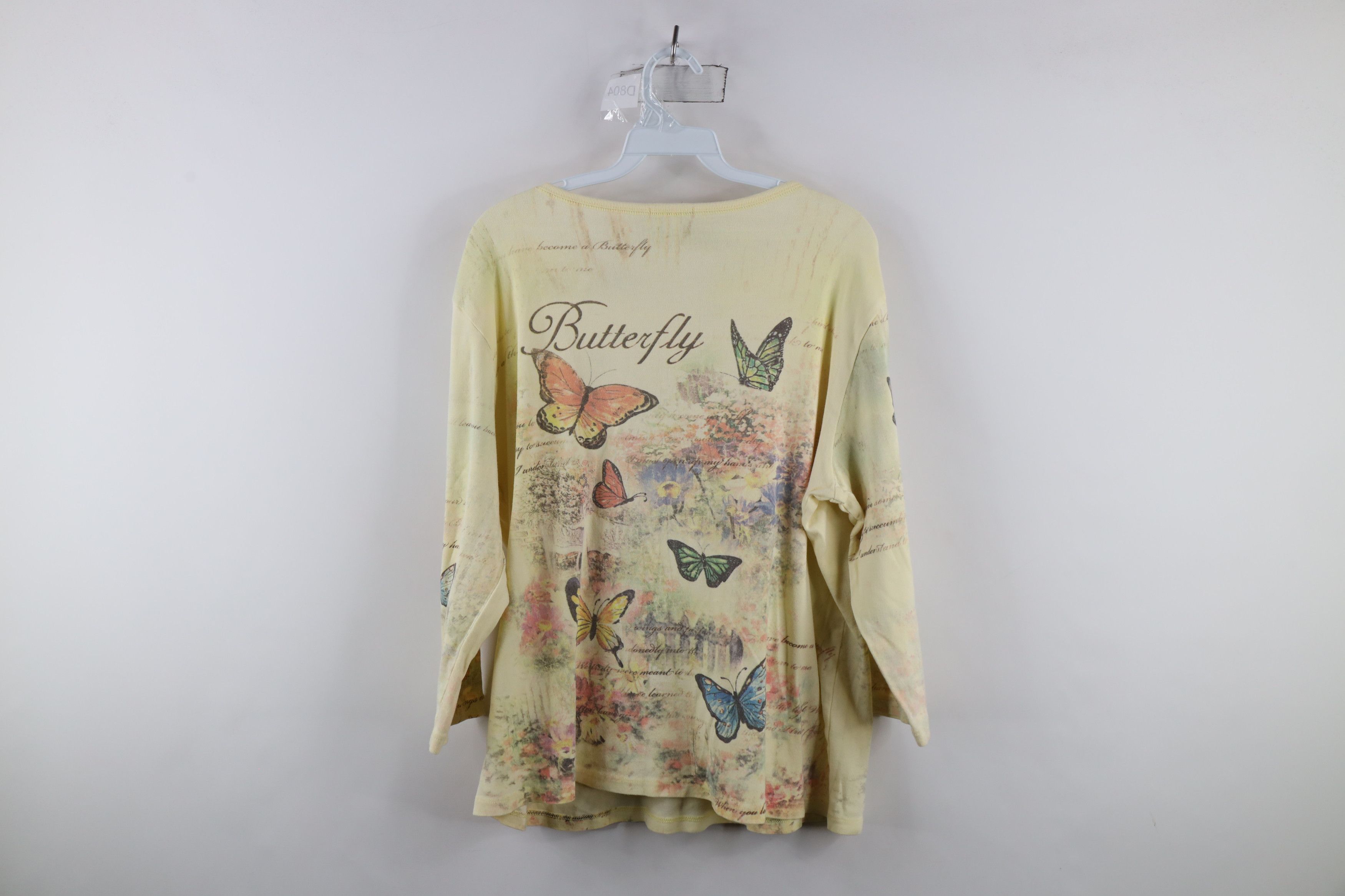 Vintage Vintage 90s Streetwear Butterfly Ribbed Knit T-Shirt Yellow Size XL / US 12-14 / IT 48-50 - 10 Thumbnail