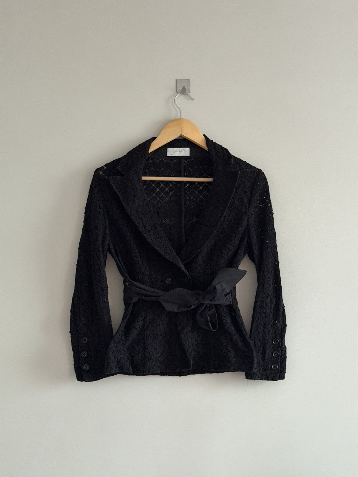 Black Lace Blazer w/ Nylon Panels & Asym Belt