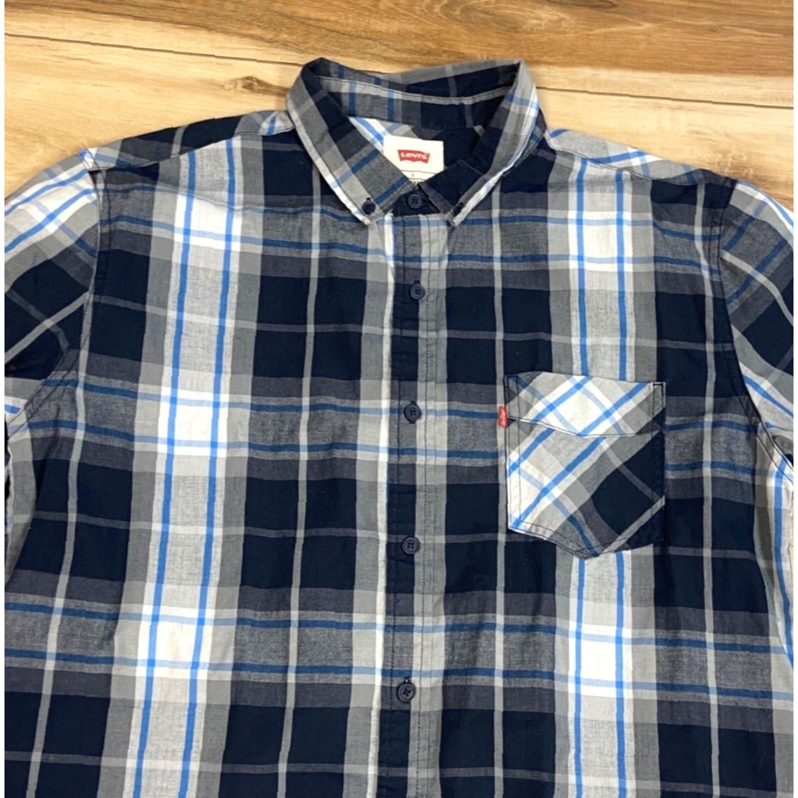 Levi's Levi's Shirt Mens Large Blue Plaid Cotton Twill Long Sleeve Button Down Pocket Size US L / EU 52-54 / 3 - 2 Thumbnail