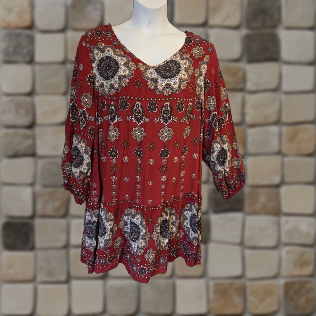 Shein VINTAGE SheIn Curve Red Floral Medallion Print Drop Waist Dress Hippie Boho 1XL Size XL / US 12-14 / IT 48-50 - 1 Thumbnail