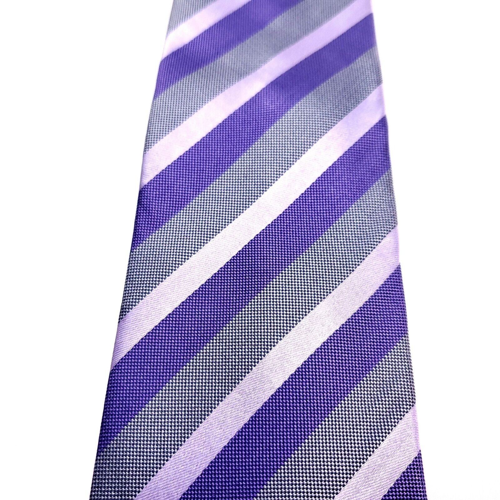 Alfani Alfani Silk Tie Purple Striped Woven Gray Skinny Size ONE SIZE - 2 Thumbnail