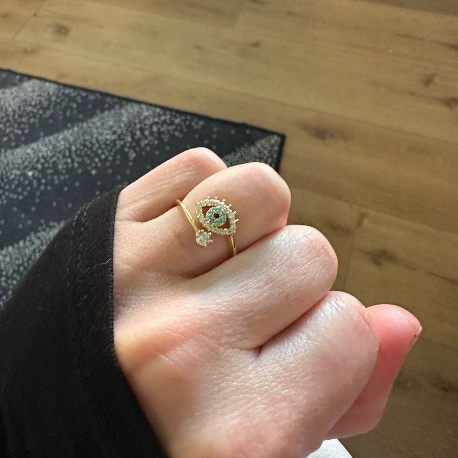 Other NEW - 18k Gold Sterling Silver Evil Eye Open Ring - $98 Size ONE SIZE - 2 Thumbnail