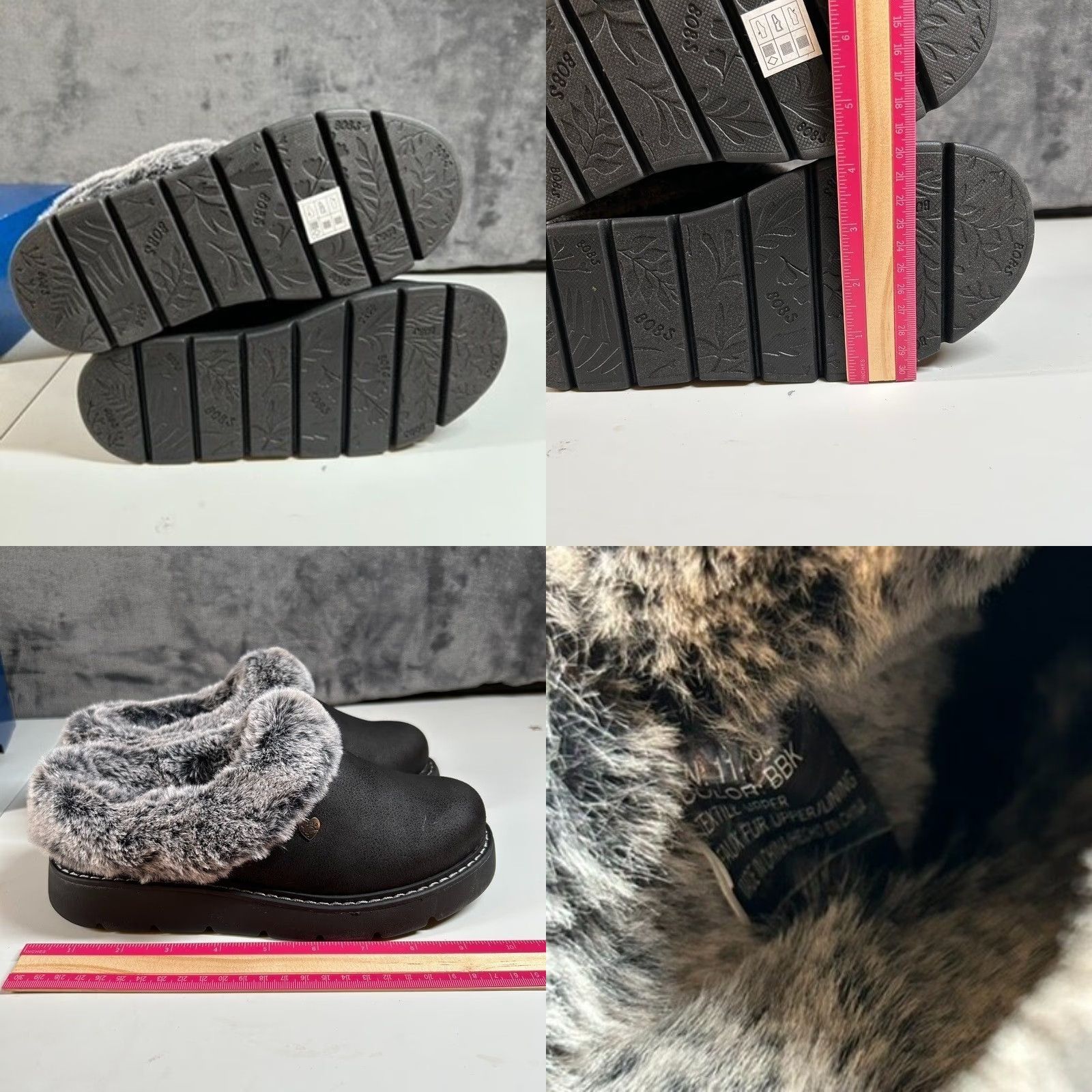 SKECHERS Skechers BOBS Slippers Womens 6 Black Faux Fur Trim Memory Foam Platform Slip On Cozy Warm Comfort Size ONE SIZE - 8 Thumbnail