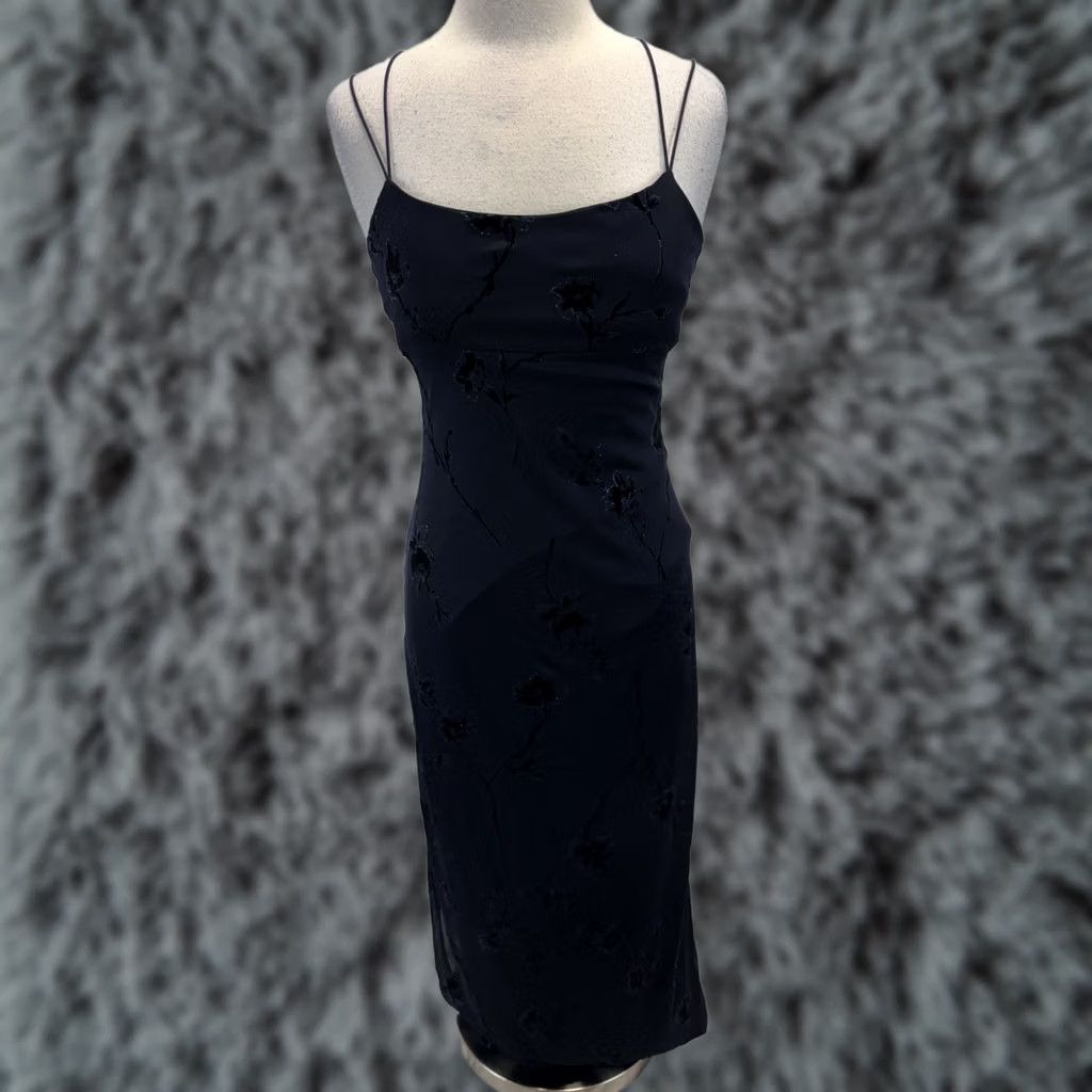 Vintage VINTAGE Byer Too Maxi Gown Dress Womens M Navy Floral Stretch Fairy Goth USA Y2K Size M / US 6-8 / IT 42-44 - 1 Thumbnail