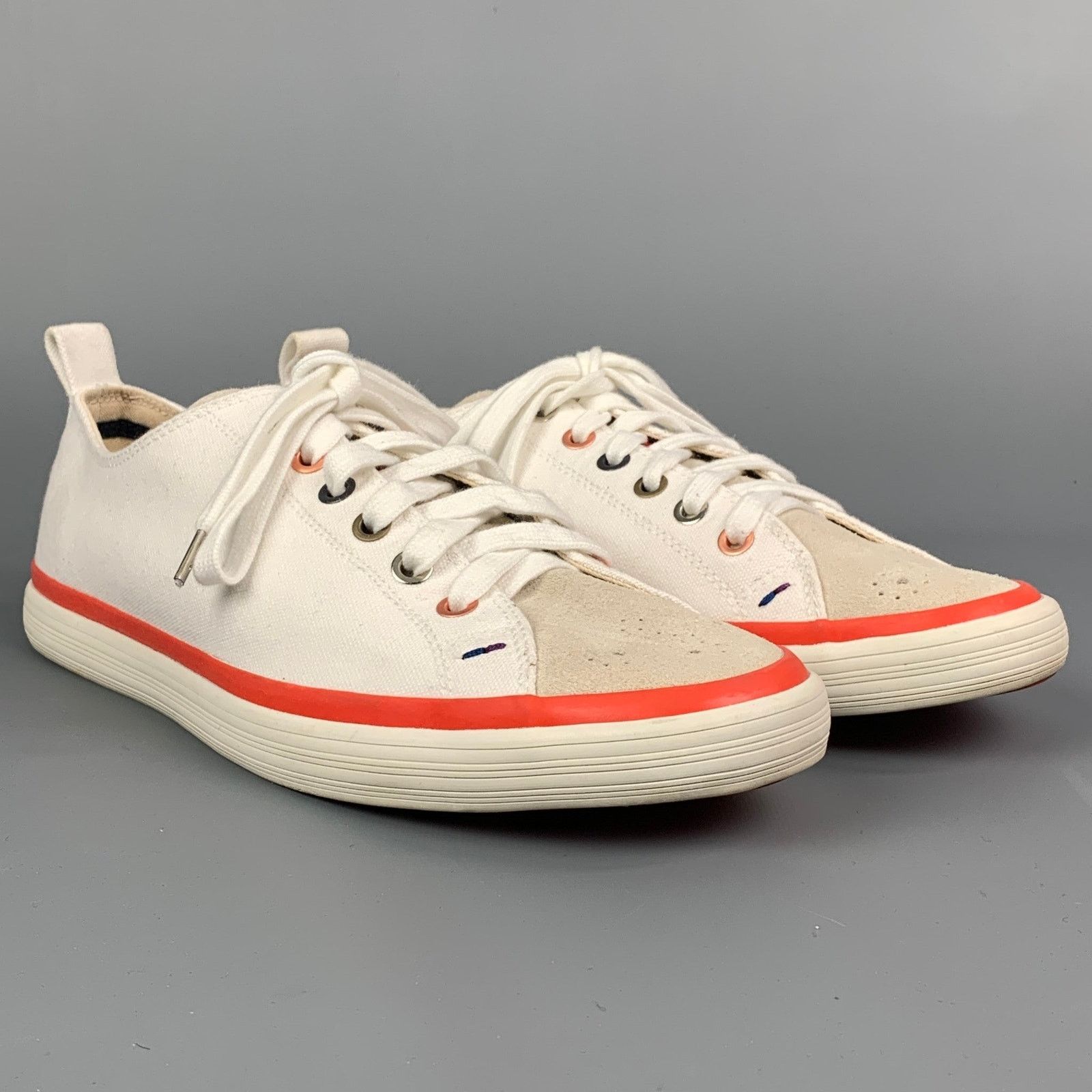 Paul Smith Size 7 White Canvas Lace Up Bernard Trainer Sneakers Size US 7 / EU 40 - 2 Thumbnail