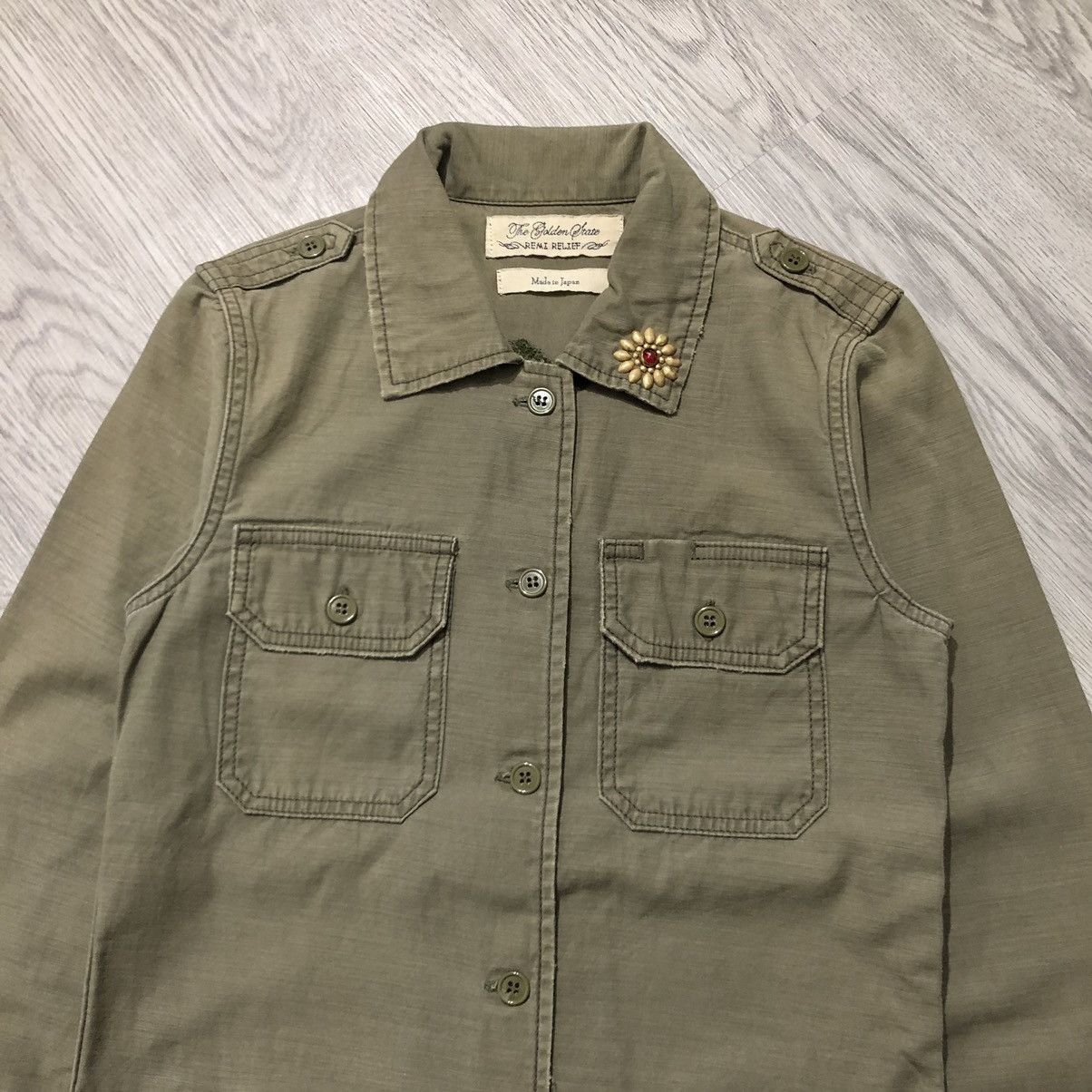 🇯🇵2000s Remi Relief Graphic Military Work Shirt Olive Green