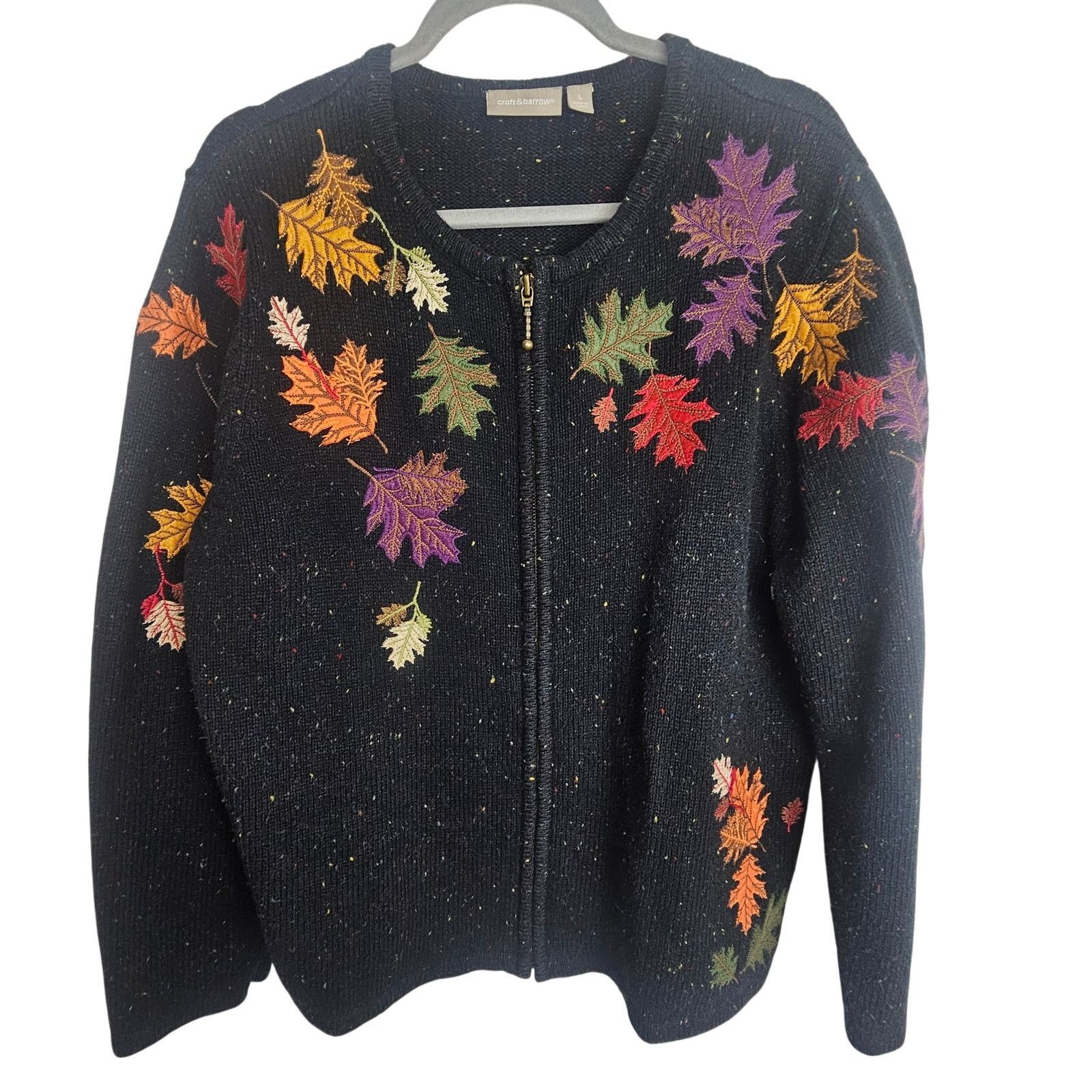 Croft & Barrow Croft & Barrow Womens Embroidered Silk Leaf Full Zip Sweater Size L / US 10 / IT 46 - 1 Thumbnail