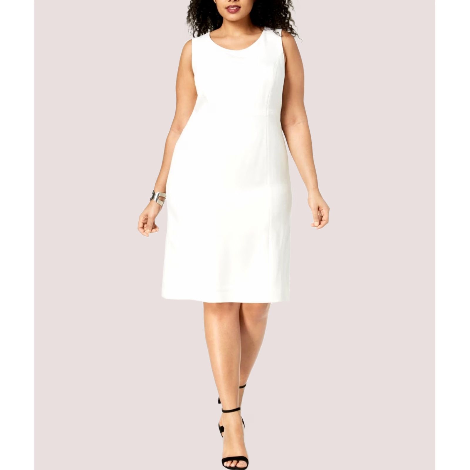 Kasper Kasper Womens Crepe Sheath Dress, natural, Plus Size, 24W, White, Sleeveless, Dress Size 4XL / US 24-26 - 1 Thumbnail
