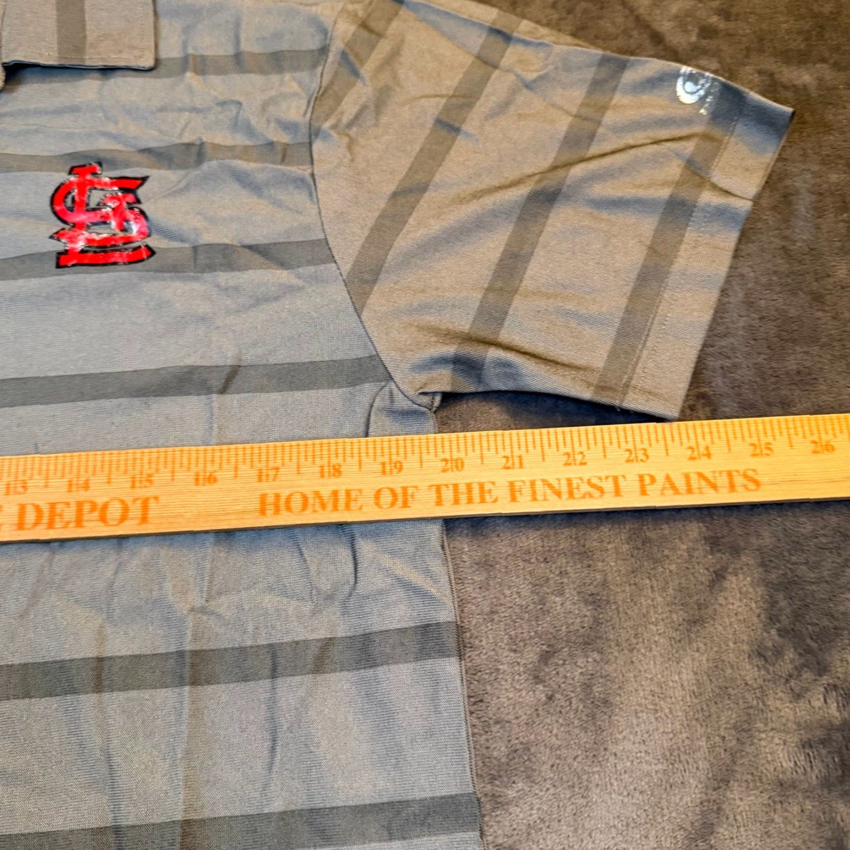MLB VINTAGE MLB Combine St Louis Cardinals Mens Medium Grey Striped Performance Polo Shirt Size US M / EU 48-50 / 2 - 7 Thumbnail