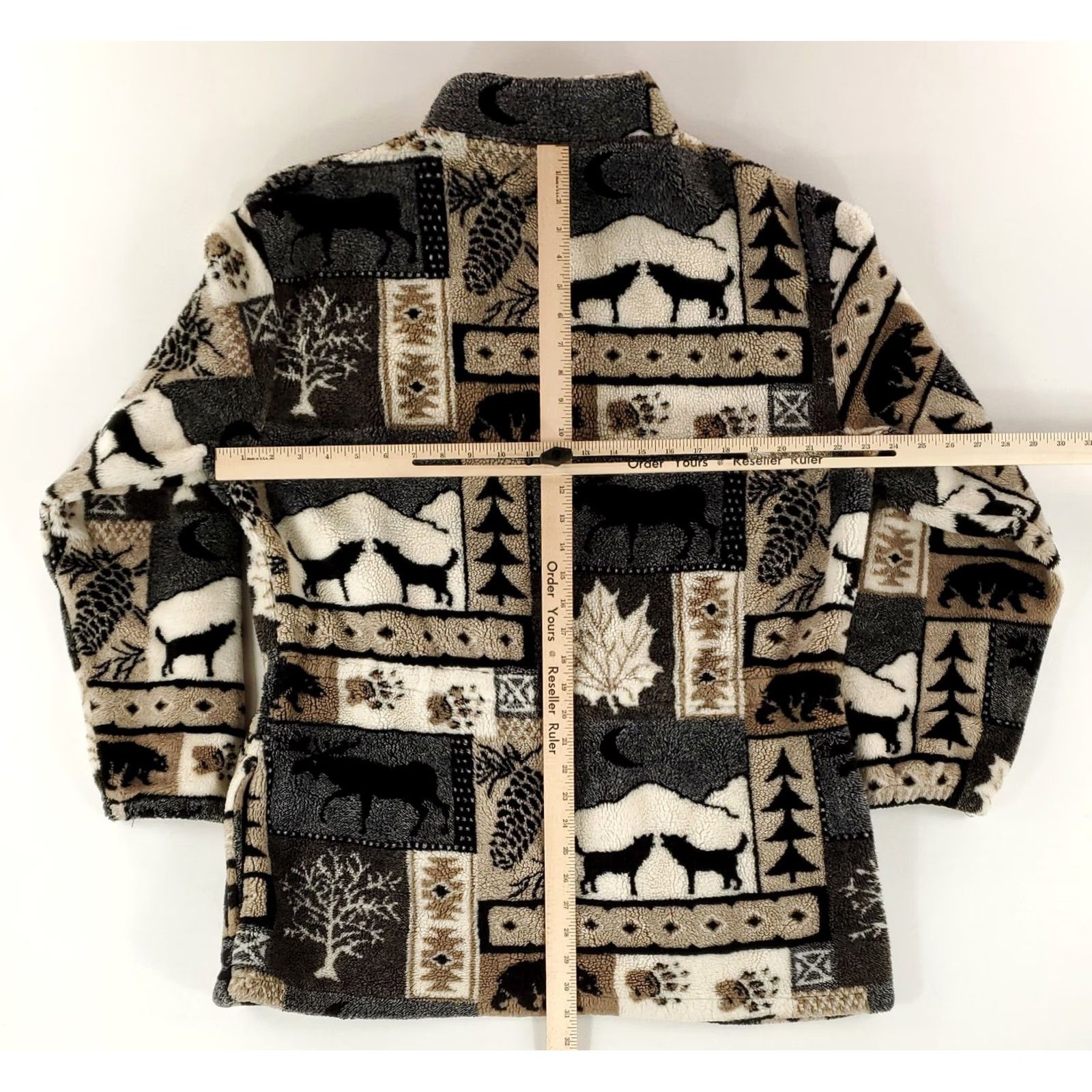 Vintage Black Mountain Patterned Fleece Full Zip Jacket White Brown Mens XXL (2XL) Size US XXL / EU 58 / 5 - 6 Thumbnail