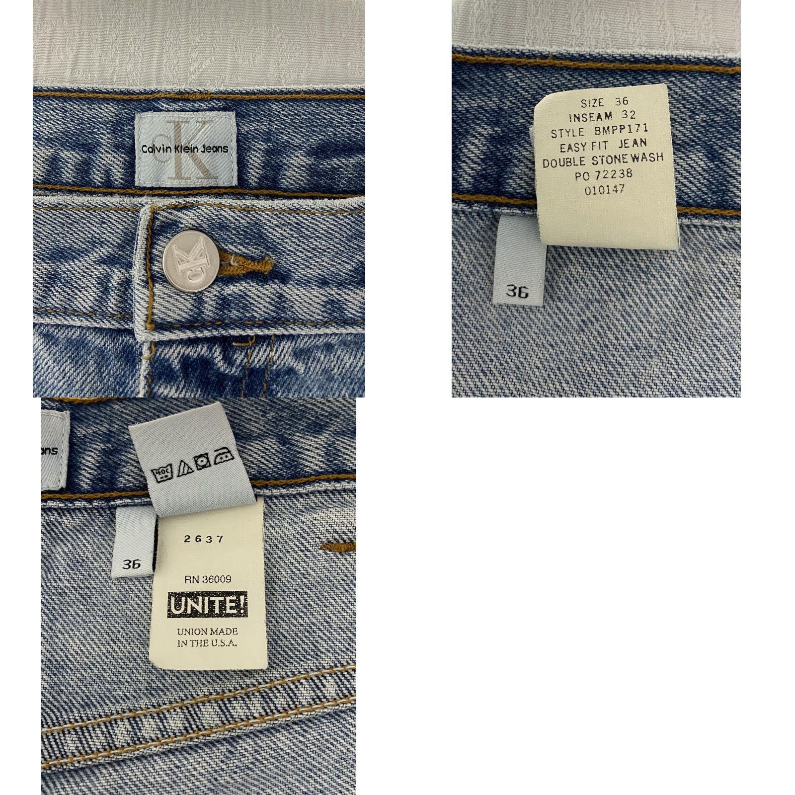 Calvin Klein VINTAGE Calvin Klein Jeans Men's 34×32 Straight 5-Pocket USA Union Made Blue Denim Jeans 00s Size US 34 / EU 50 - 9 Thumbnail