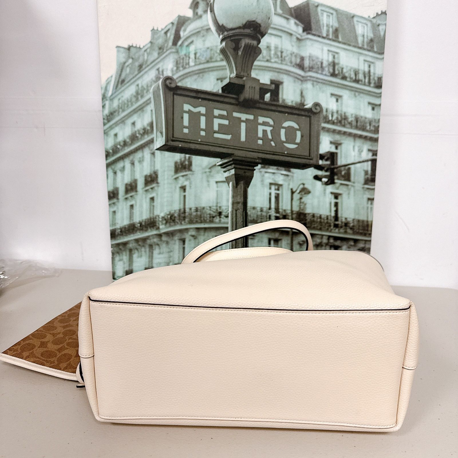 Coach C6337 Pebble Leather Day Tote Bag with Zip Pouch CHALK