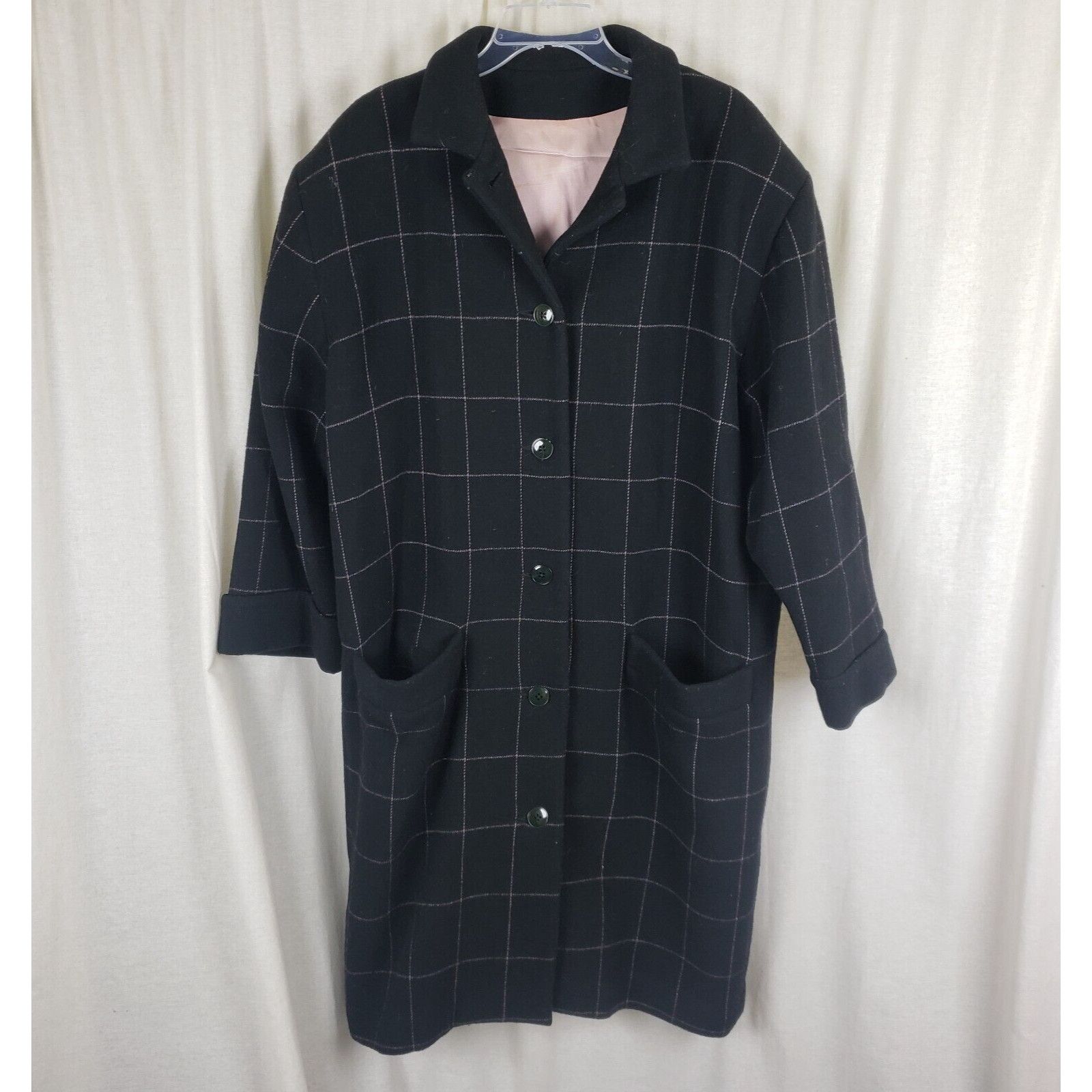 Vintage Vintage Wool Black Pink Plaid Peacoat Trench Coat Womens XL Size XL / US 12-14 / IT 48-50 - 1 Thumbnail