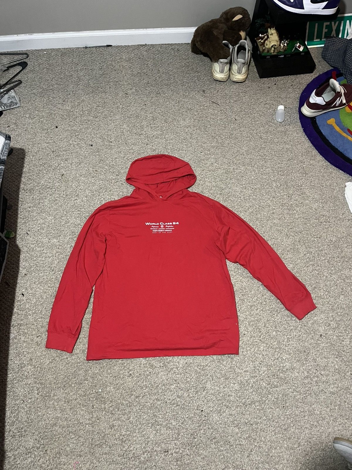 supreme red world class pullover hoodie