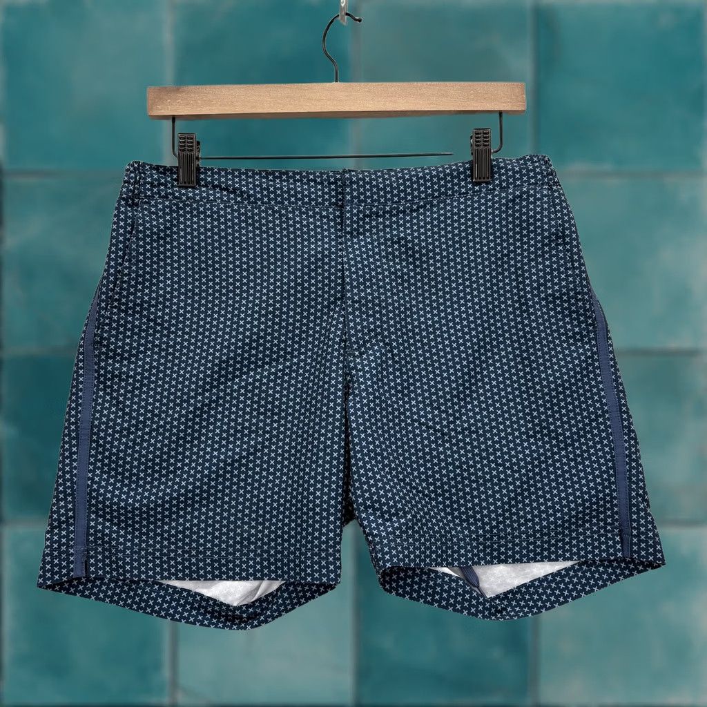 Vintage Fair Harbor Geometric Print Trunks Mens 30 Blue Quick Dry Drawstring Lined Pockets Above-the-Knee Size ONE SIZE - 1 Thumbnail