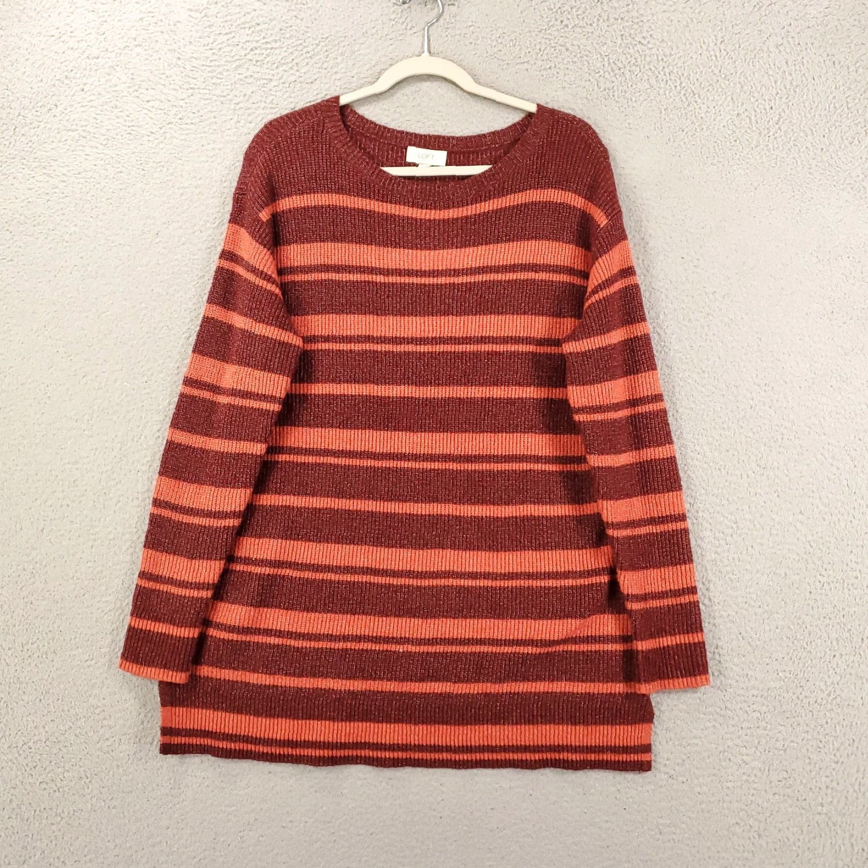 Loft LOFT Sweater Women Large Orange Red Striped Long Sleeve Knit Pullover Size L / US 10 / IT 46 - 2 Thumbnail