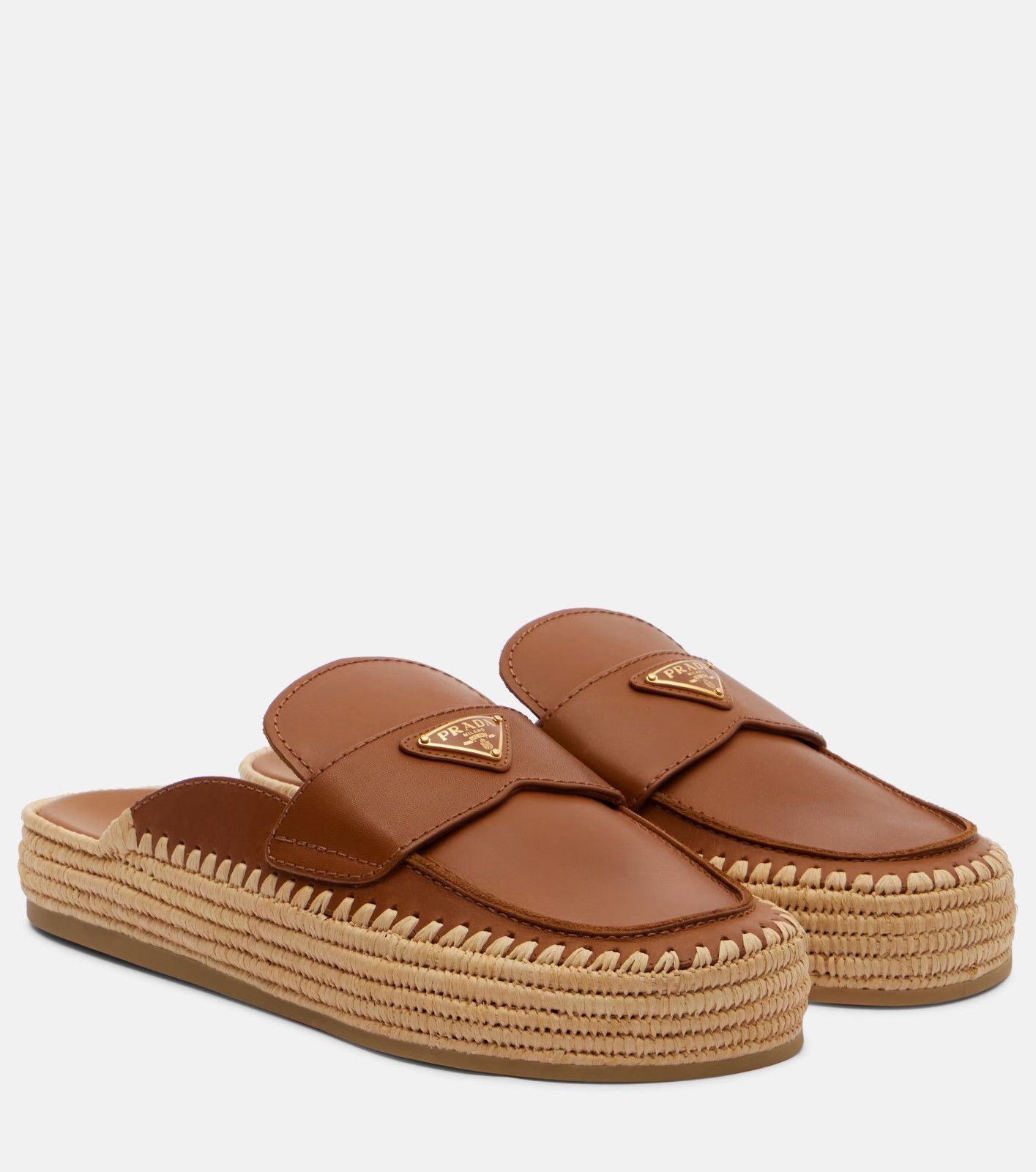 Prada o1B3y1r0526 Leather Espadrille Mules in Brown Size US 11 / IT 41 - 2 Thumbnail