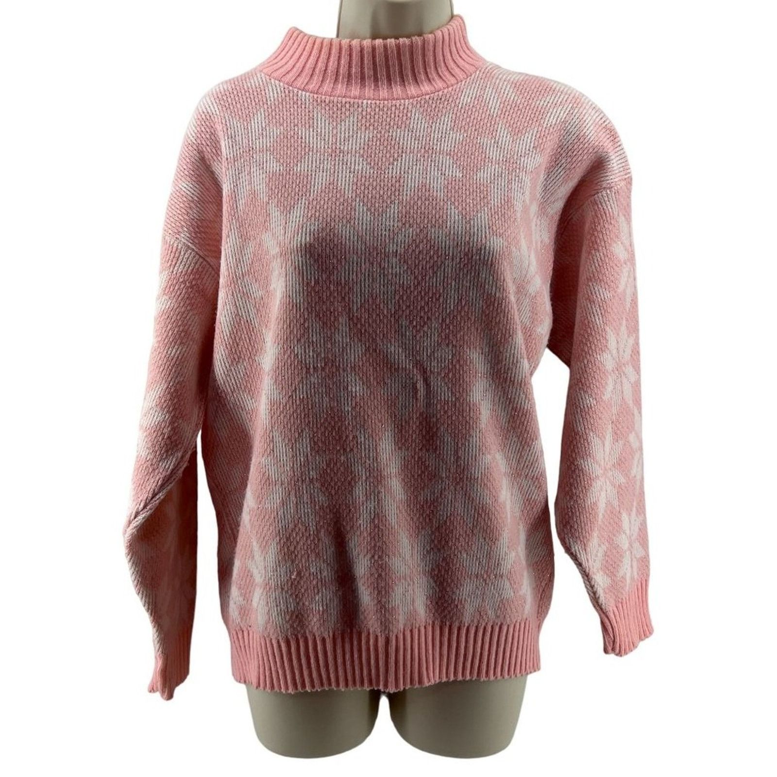 Vintage Vintage Jolie Baby Pink White Snowflake Pullover Jumper Size L / US 10 / IT 46 - 1 Thumbnail