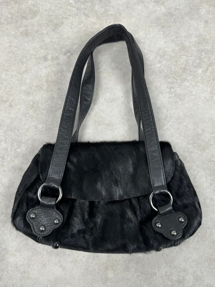 2000s Christian Lacroix Pony Hair Black Leather Handle Bag