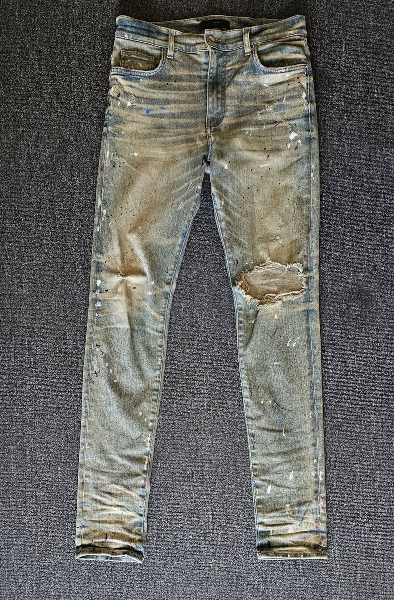 Amiri Amiri yellow mud wash with speckle jeans Size US 33 - 1 Thumbnail