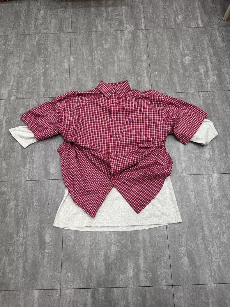 Balenciaga Balenciaga Red and White Plaid Short Sleeve Shirt Size XXS / US 00 / IT 34 - 1 Thumbnail