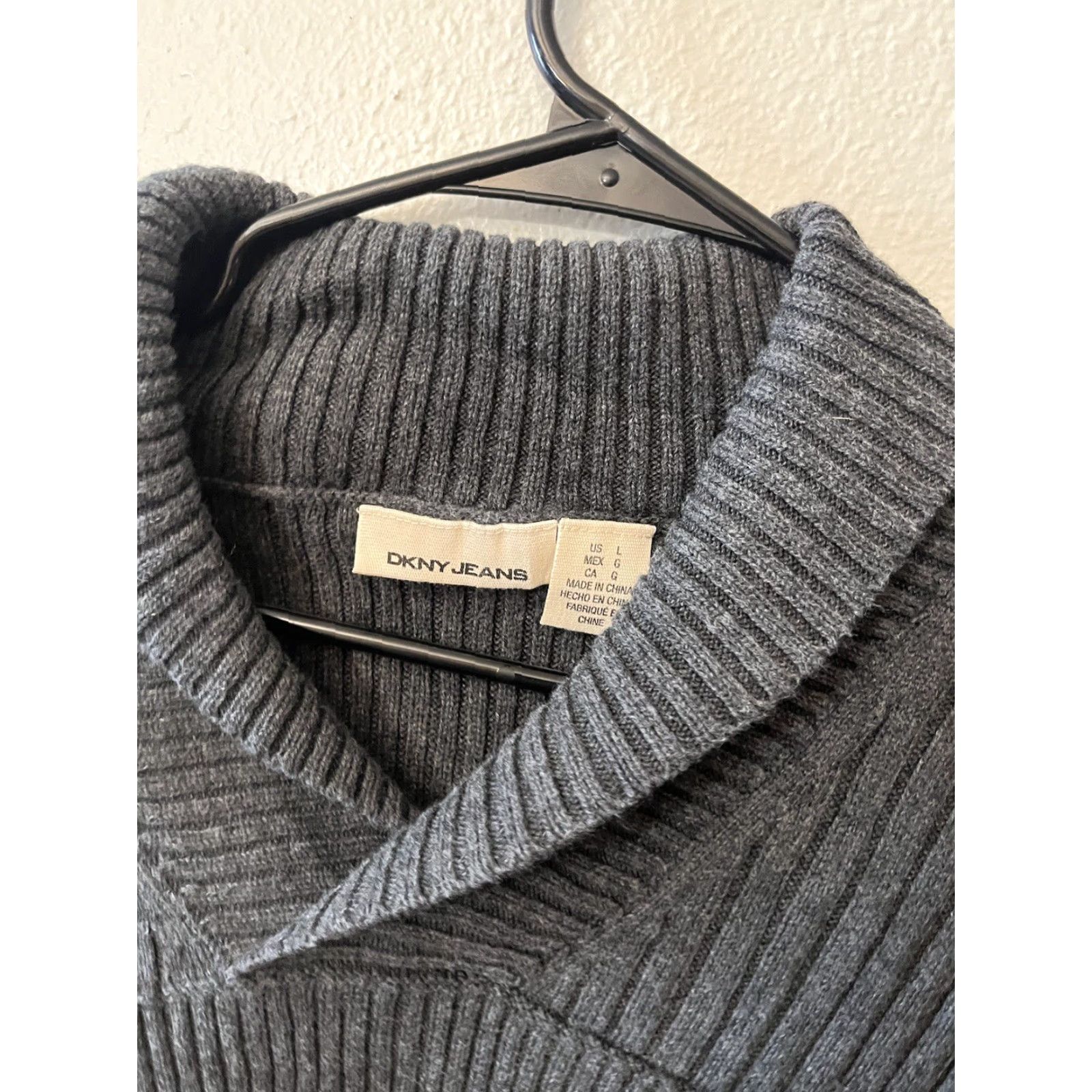 DKNY DKNY Sweater Womens L Gray Knit Shawl Collar Ribbed Pullover Long Sleeve Size L / US 10 / IT 46 - 3 Thumbnail