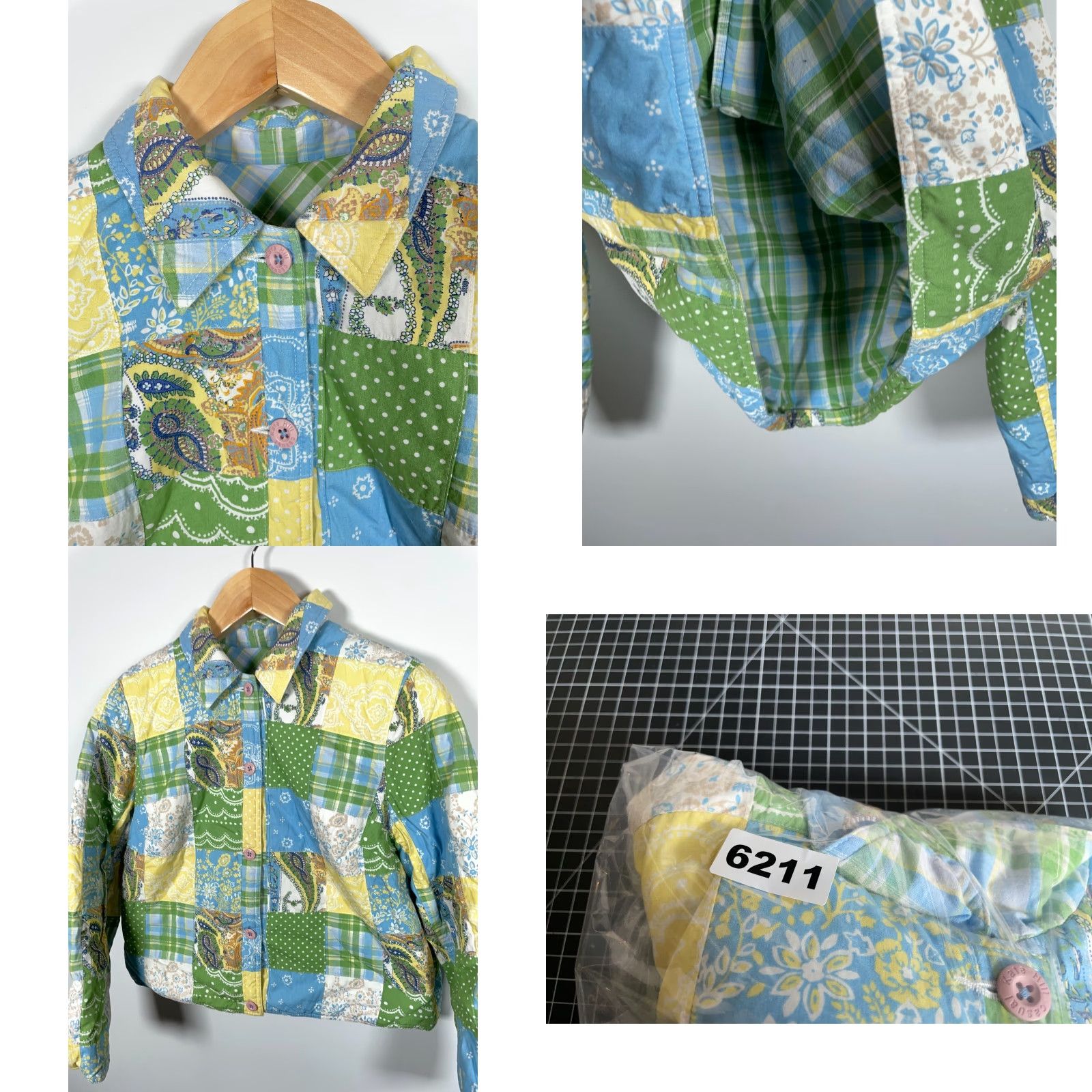 Vintage Kate Hill Patchwork Quilt Jacket Women's Large Green Yellow Paisley Casual Boxy Bohemian Size L / US 10 / IT 46 - 8 Thumbnail