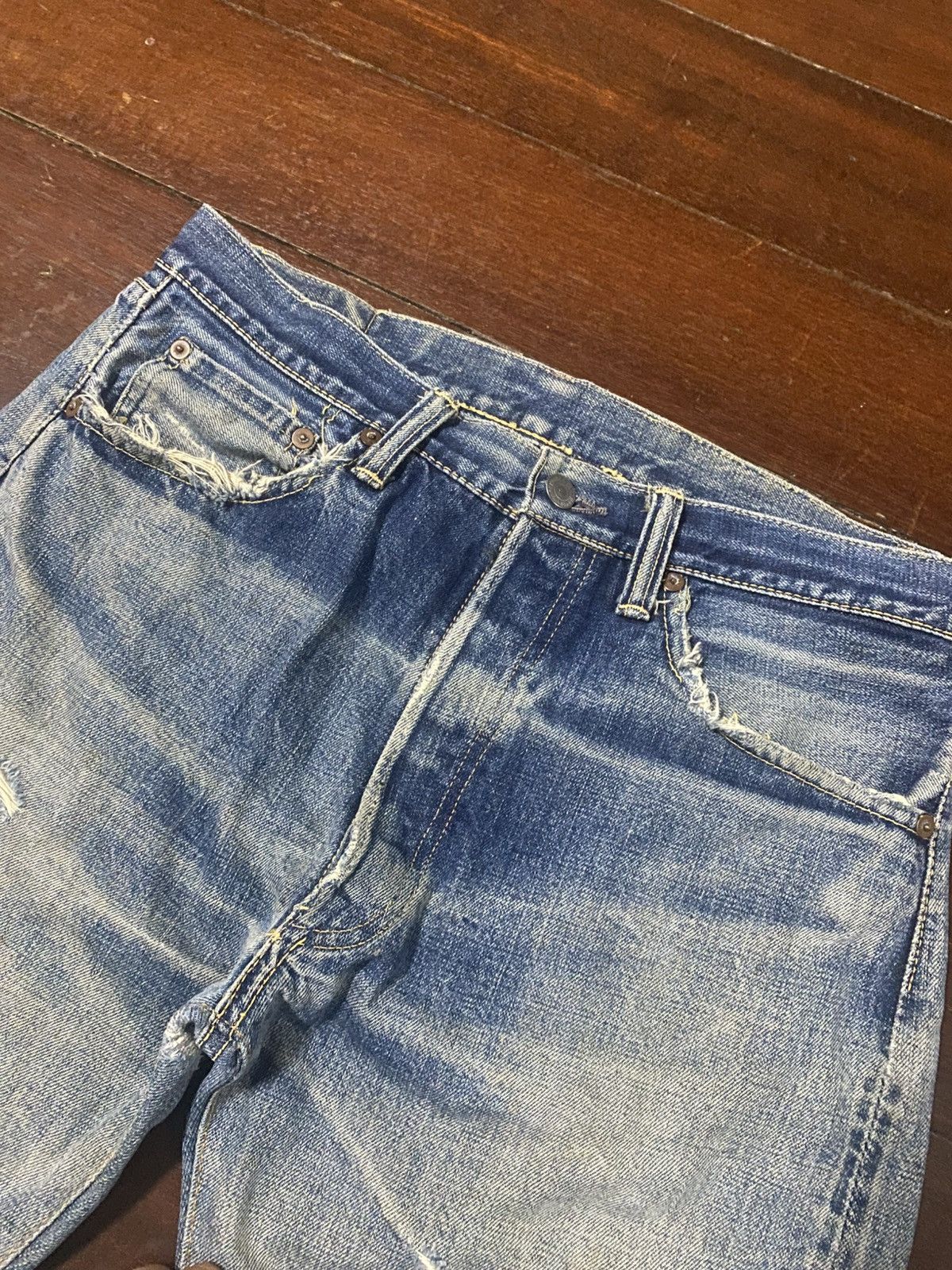 Warehouse Vintage 90s Warehouse patch leather Selvedge distressed Size US 32 / EU 48 - 9 Thumbnail