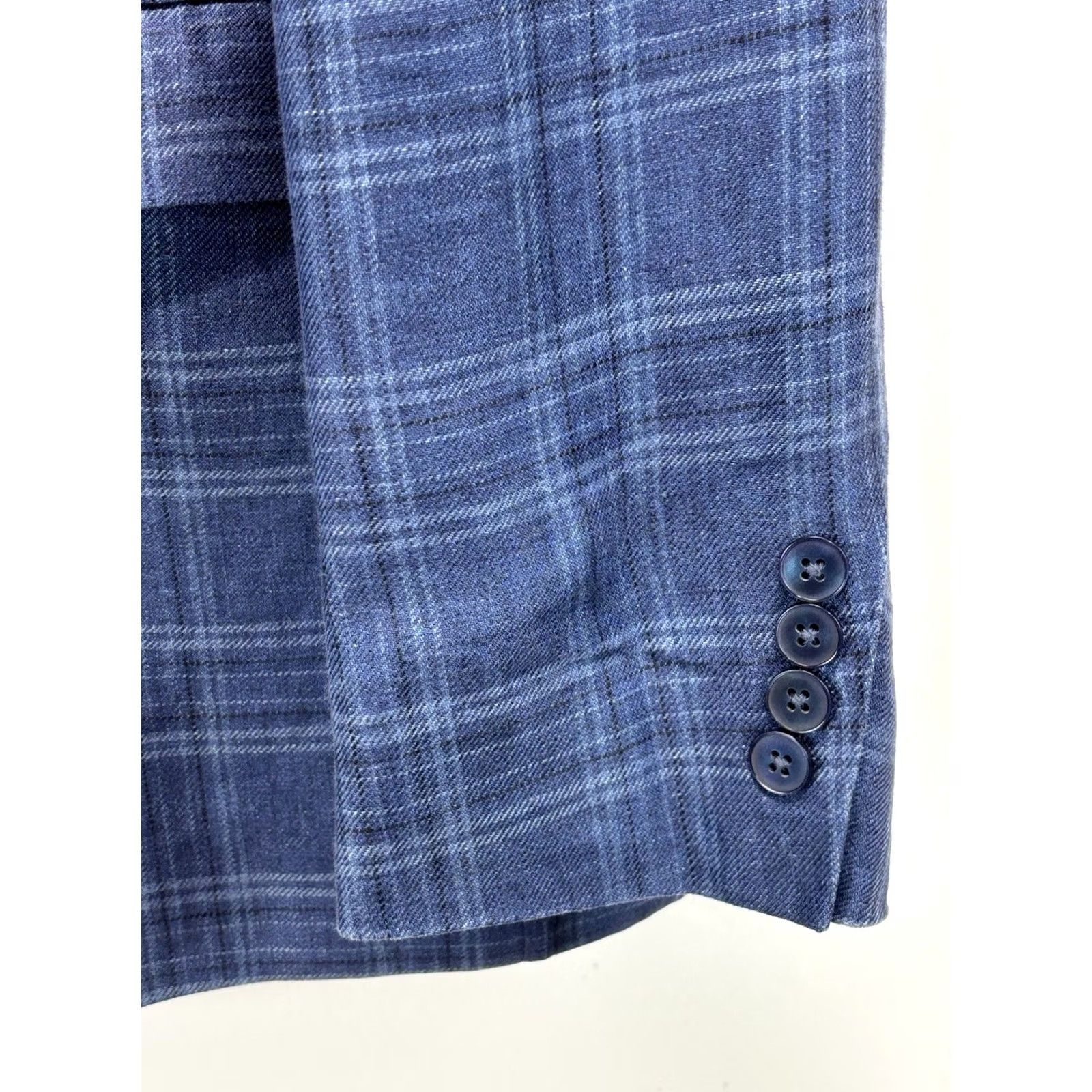 Ralph Lauren VINTAGE Lauren Ralph Lauren Blazer Men 44 Regular Linen Plaid Blue 2 Button Summer Preppy Old Money Resort WearMens Size 44R - 3 Thumbnail